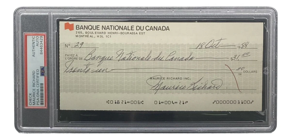 Maurice Richard Signed Montreal Canadiens Bank Check #29 PSA/DNA