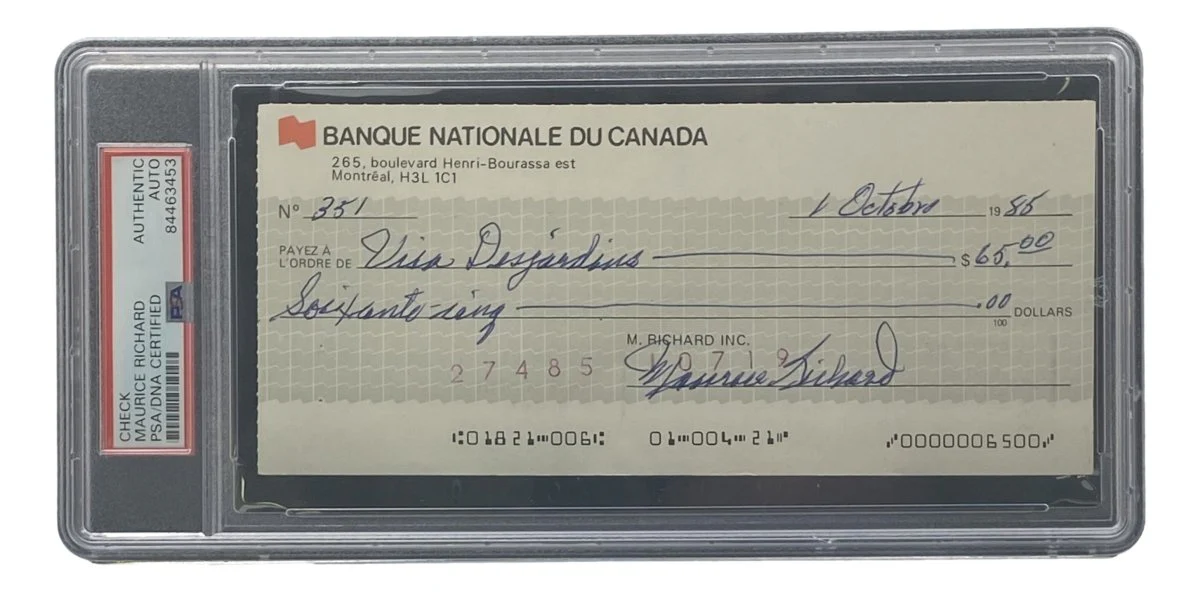 Maurice Richard Signed Montreal Canadiens Bank Check #351 PSA/DNA