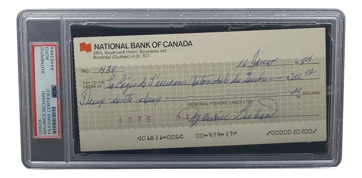 Maurice Richard Signed Montreal Canadiens Bank Check #438 PSA/DNA