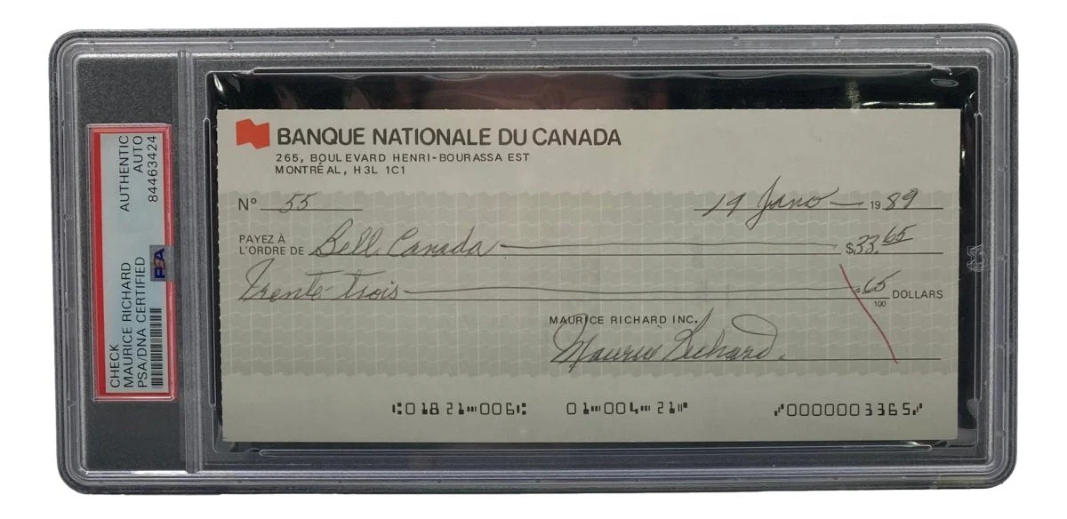 Maurice Richard Signed Montreal Canadiens Bank Check #55 PSA/DNA
