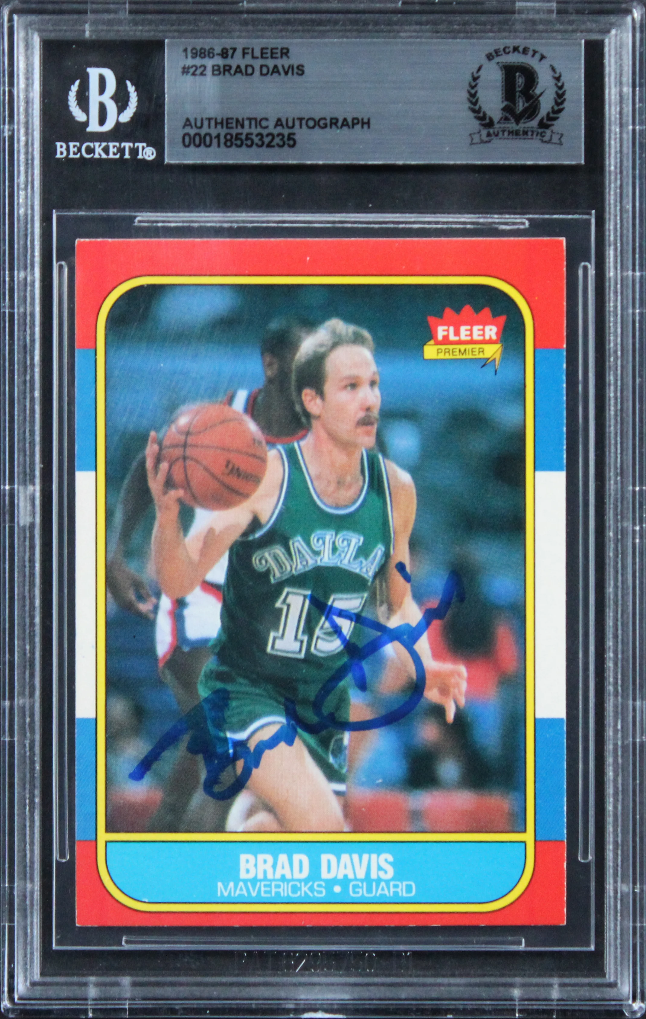 Mavericks Brad Davis Authentic Signed 1986 Fleer #22 Card BAS Slabbed - Image 2