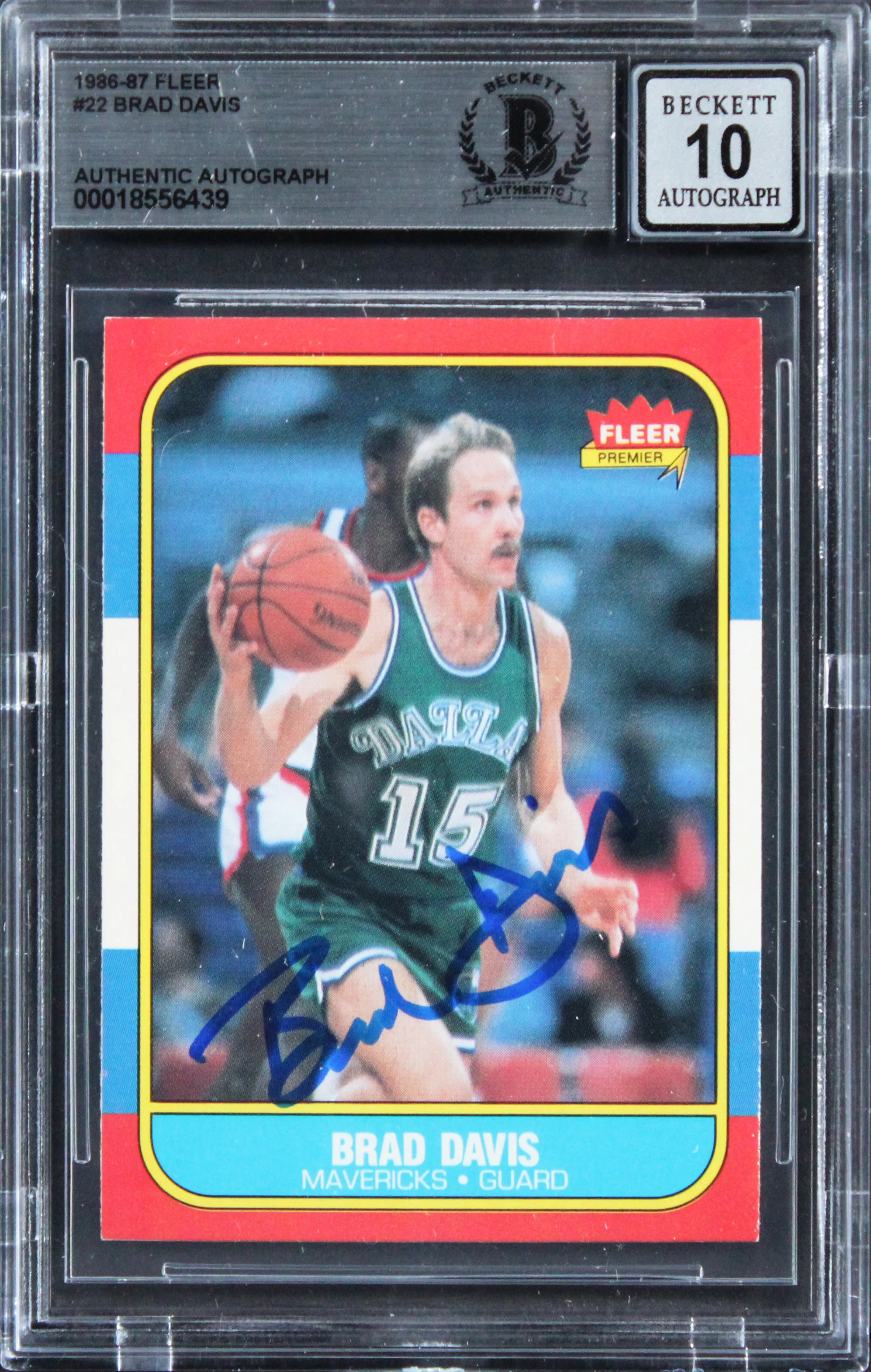 Mavericks Brad Davis Signed 1986 Fleer #22 Card Auto Graded GM 10! BAS Slabbed - Image 2