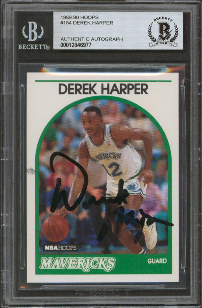 Mavericks Derek Harper Authentic Signed 1989 Hoops #184 Card BAS Slabbed - Image 2