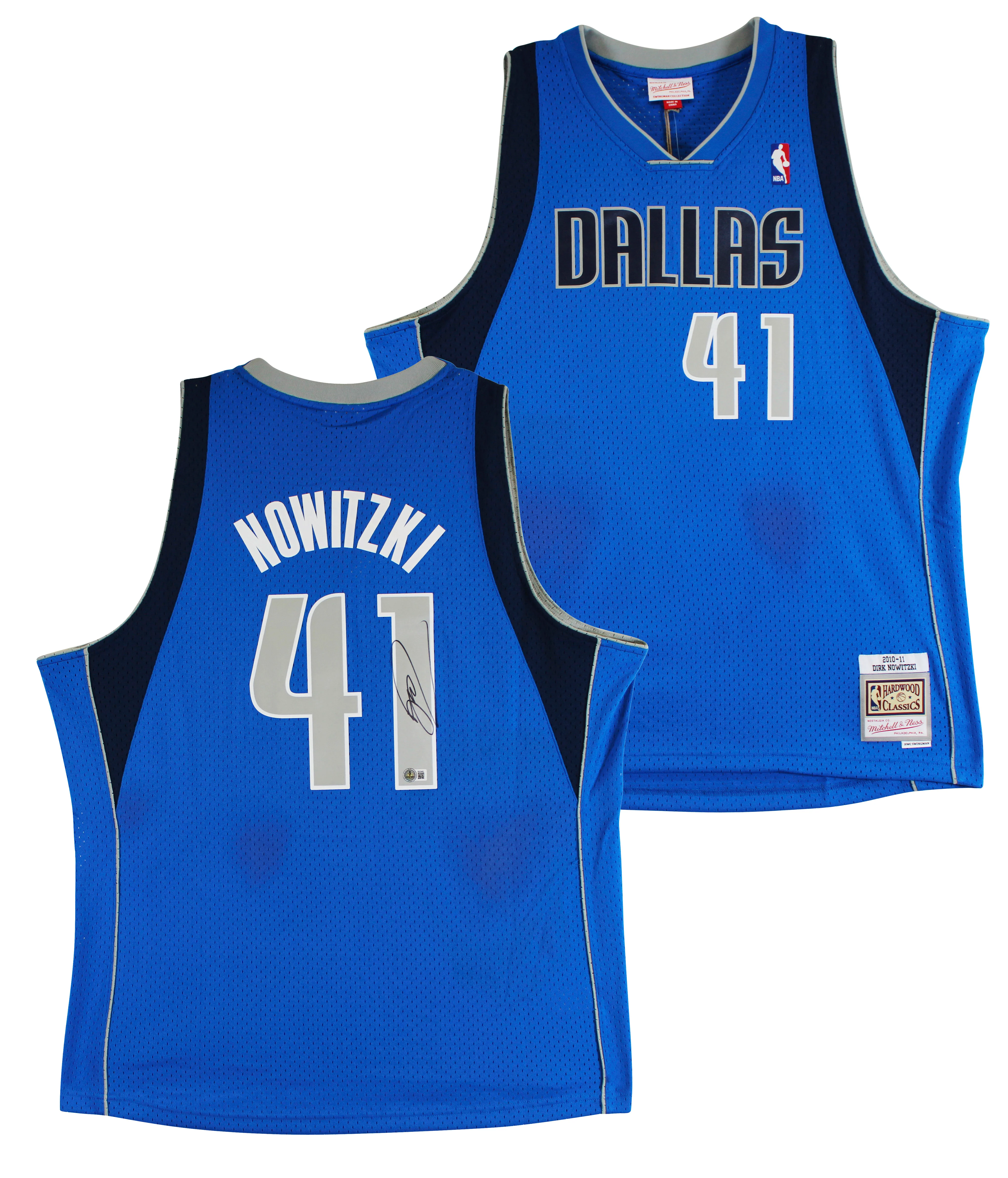 Mavericks Dirk Nowitzki Signed Blue M&N 2010-11 HWC Swingman Jersey BAS #BS20483 - Image 2