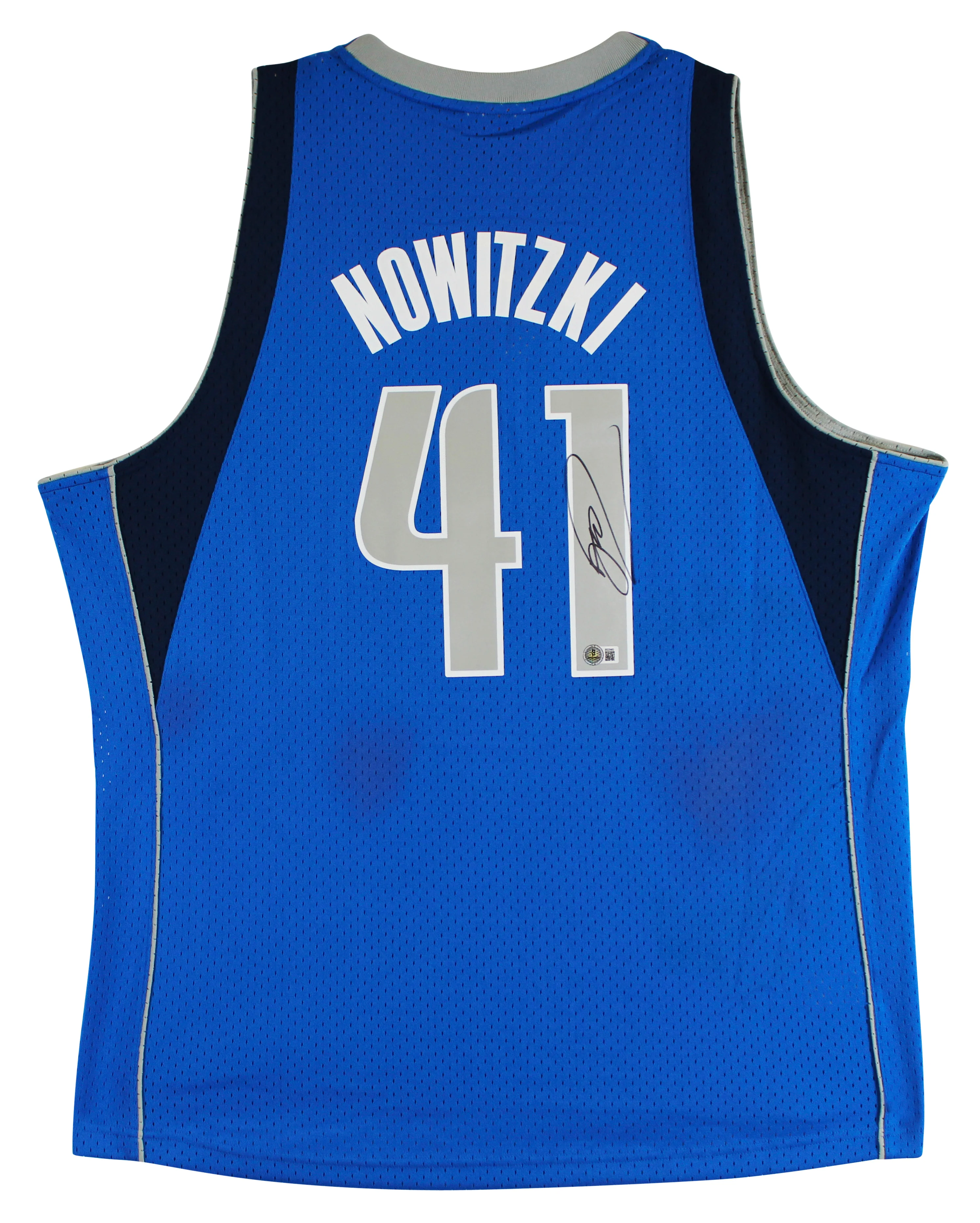 Mavericks Dirk Nowitzki Signed Blue M&N 2010-11 HWC Swingman Jersey BAS #BS20483 - Image 3