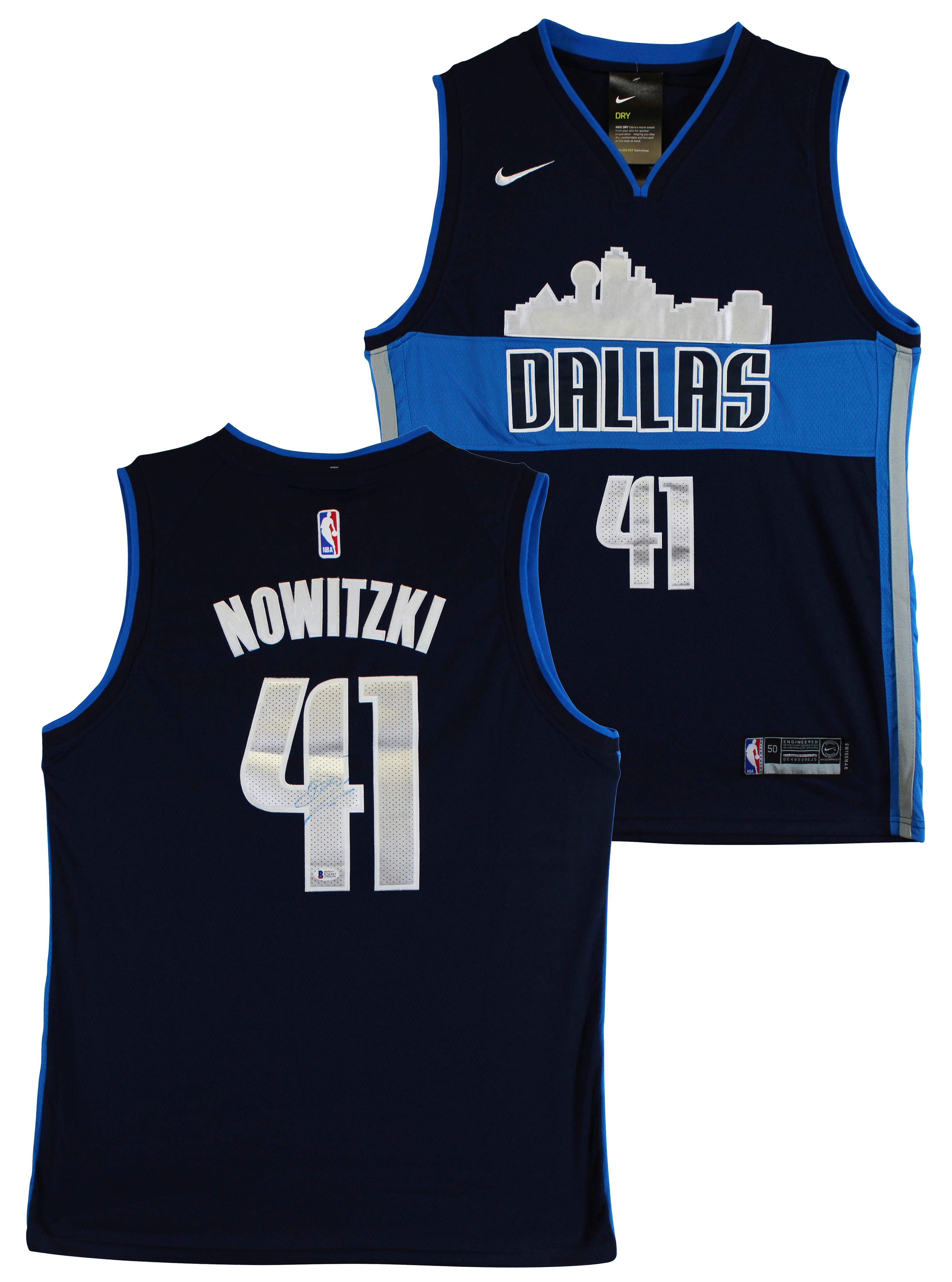 Mavericks Dirk Nowitzki Signed Navy Blue Nike Swingman Jersey BAS #E26587 - Image 2