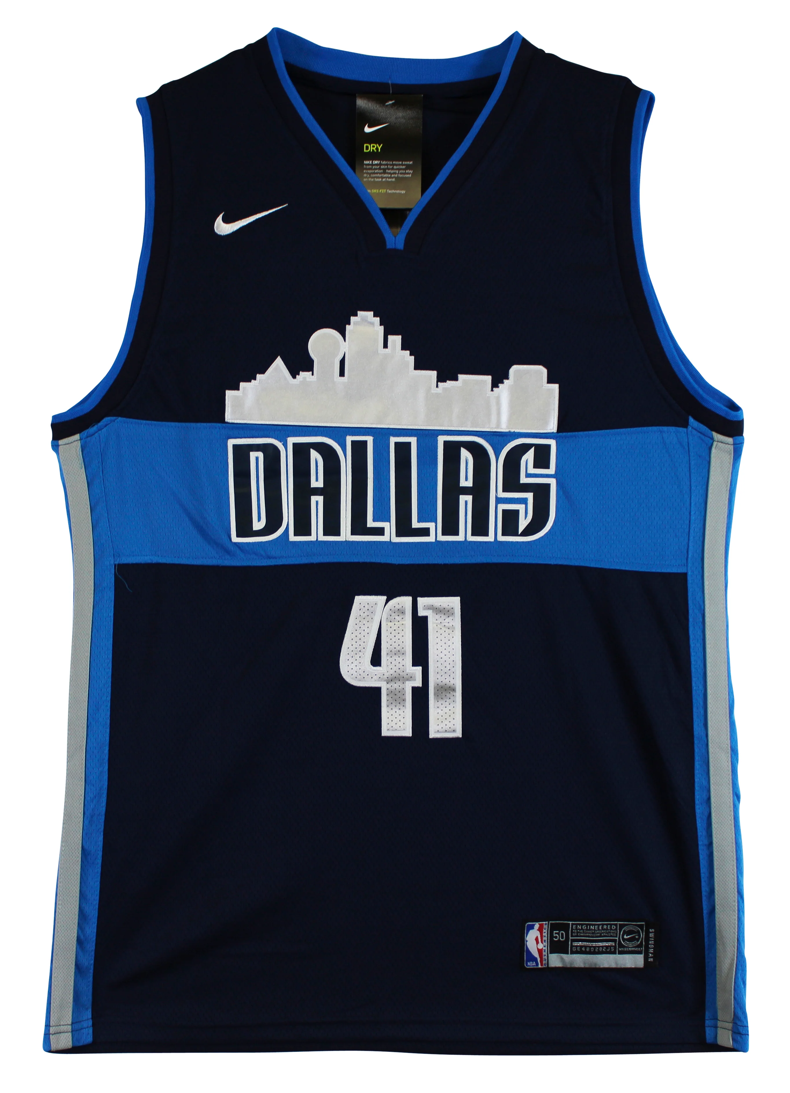 Mavericks Dirk Nowitzki Signed Navy Blue Nike Swingman Jersey BAS #E26587 - Image 5