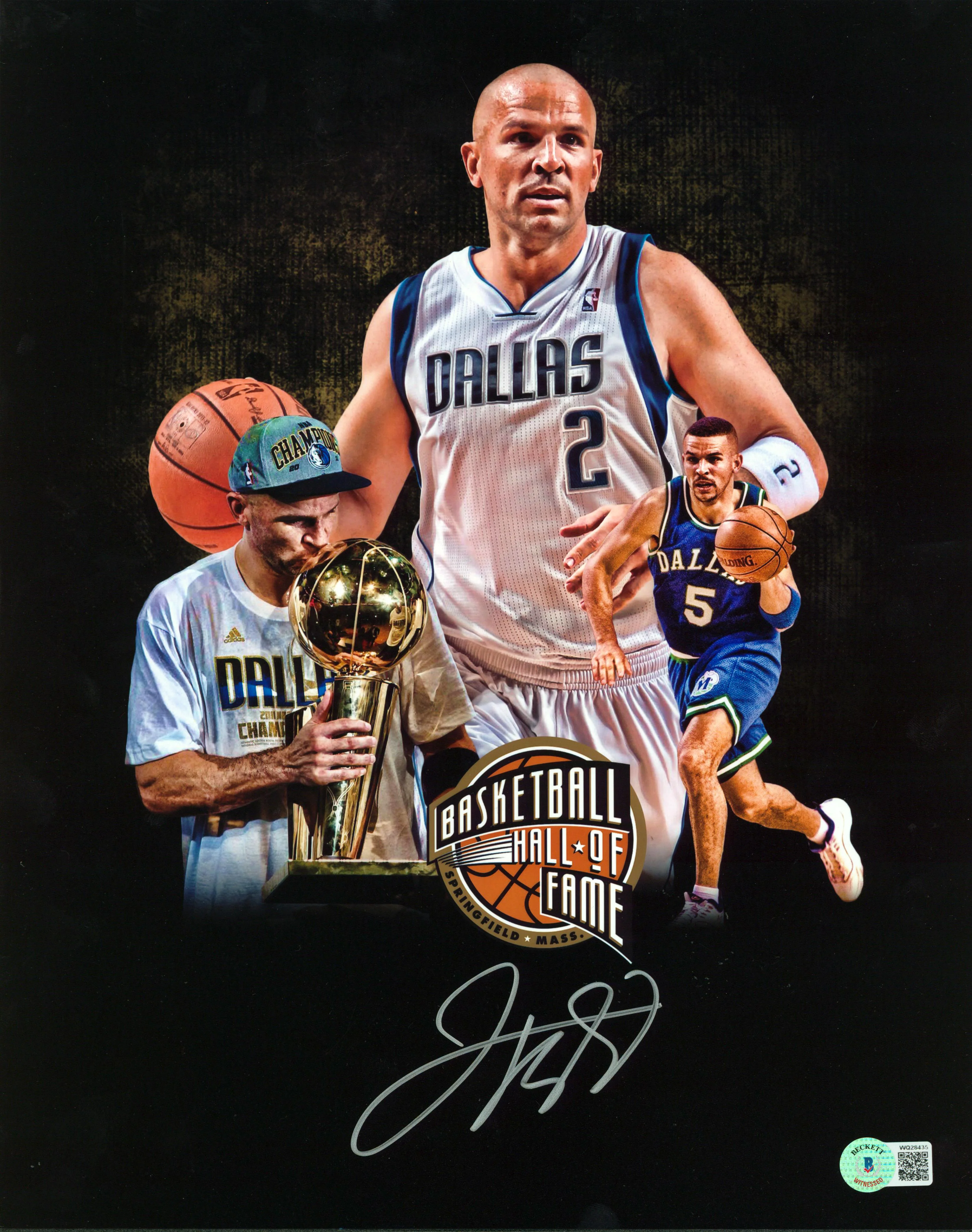 Mavericks Jason Kidd Signed 11x14 Hall Of Fame Custom Art Edit Photo BAS Witness - Image 2