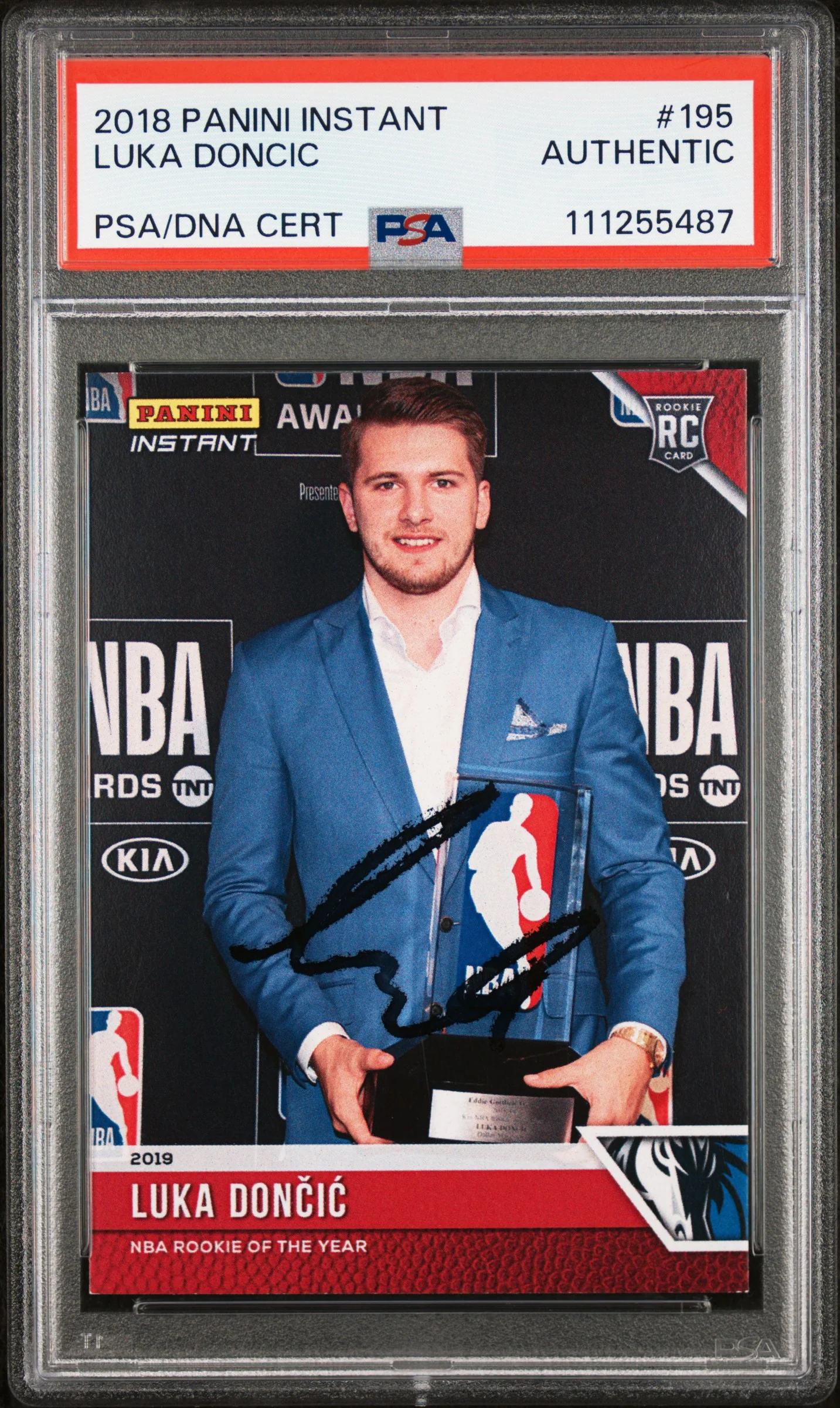 Mavericks Luka Doncic Signed 2018 Panini Instant #195 Rookie Card PSA Slabbed 1 - Image 2