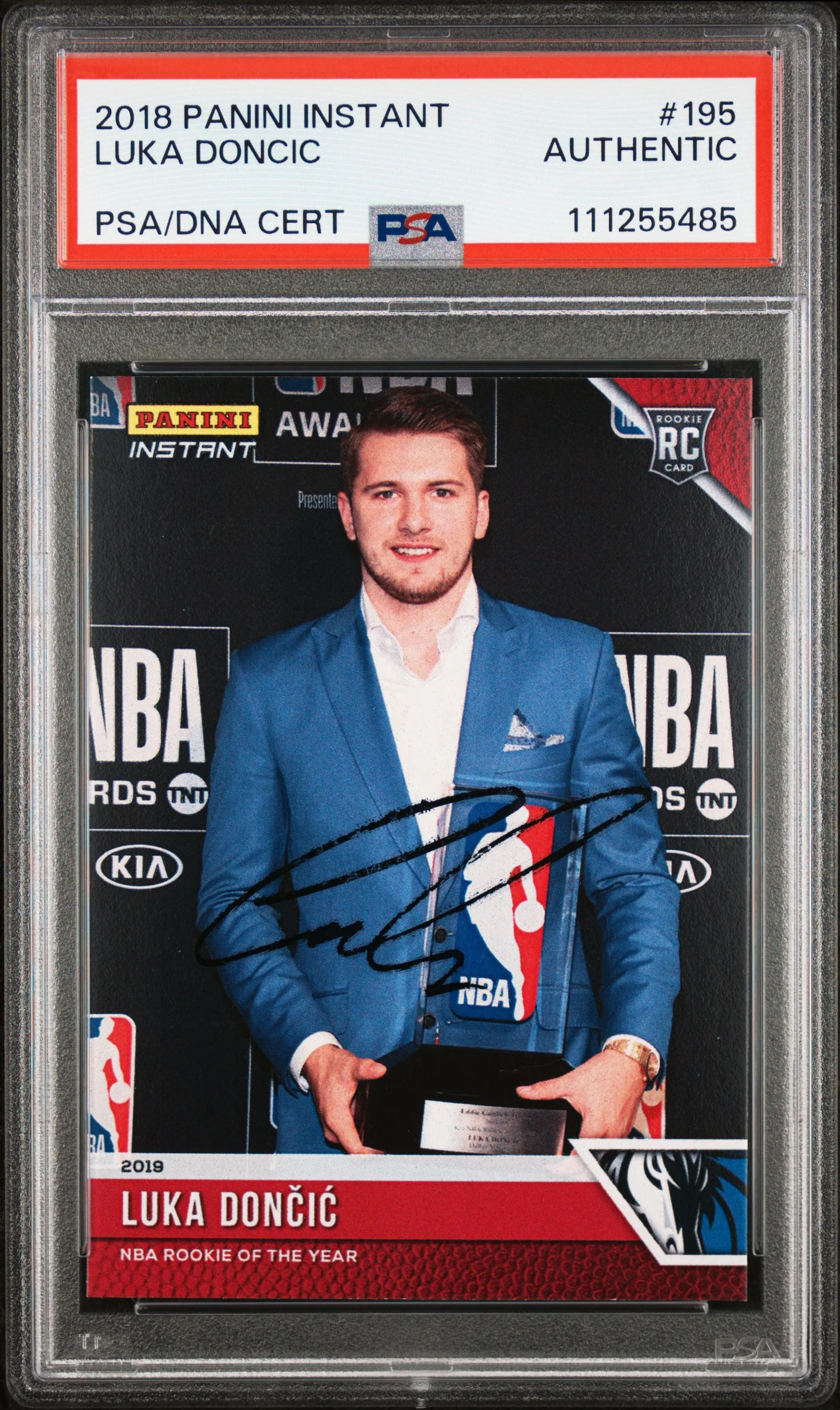 Mavericks Luka Doncic Signed 2018 Panini Instant #195 Rookie Card PSA Slabbed 2 - Image 2