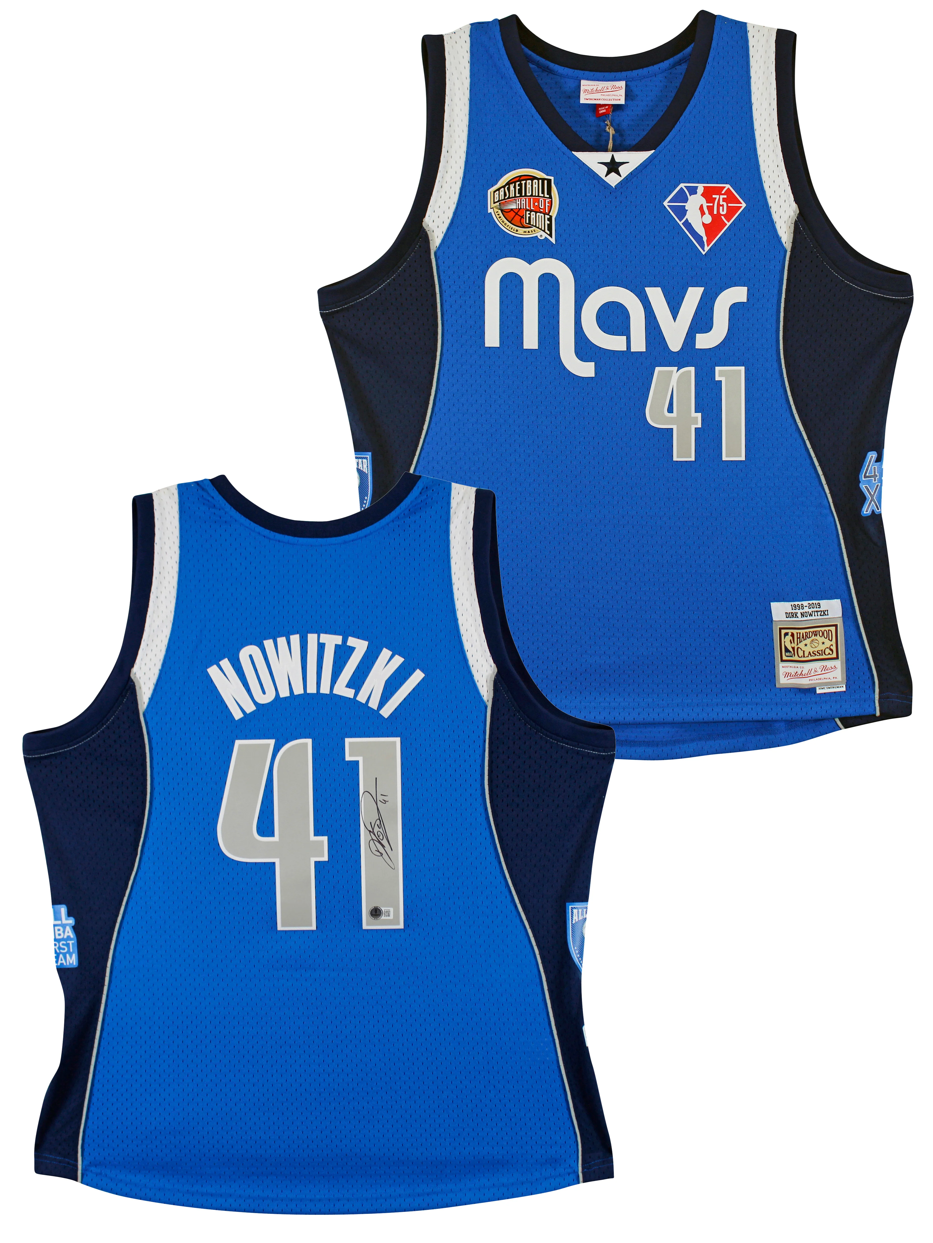 Mavs Dirk Nowitzki Signed Blue M&N HOF Class of 2023 TB HWC Swingman Jersey BAS - Image 2