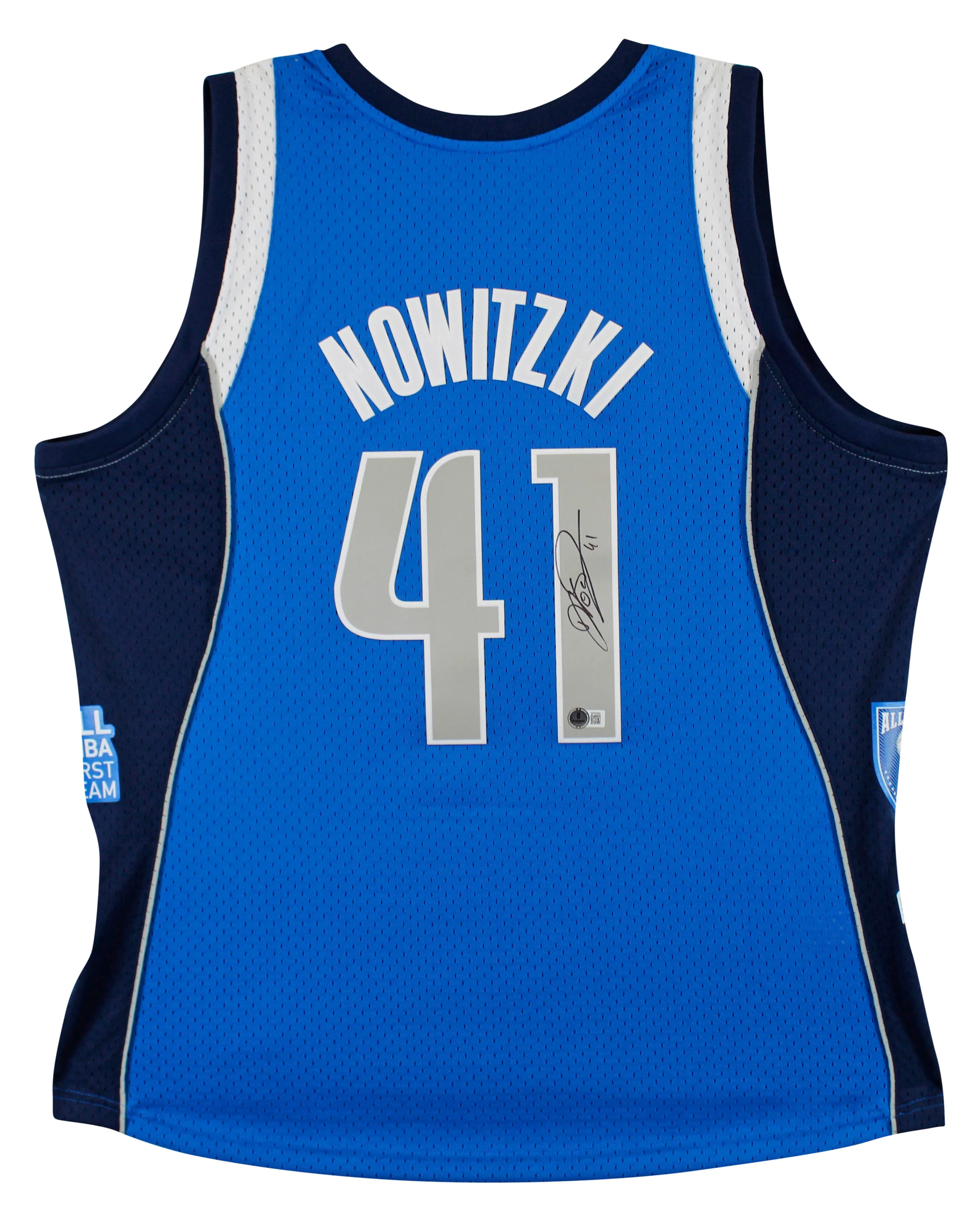 Mavs Dirk Nowitzki Signed Blue M&N HOF Class of 2023 TB HWC Swingman Jersey BAS - Image 3