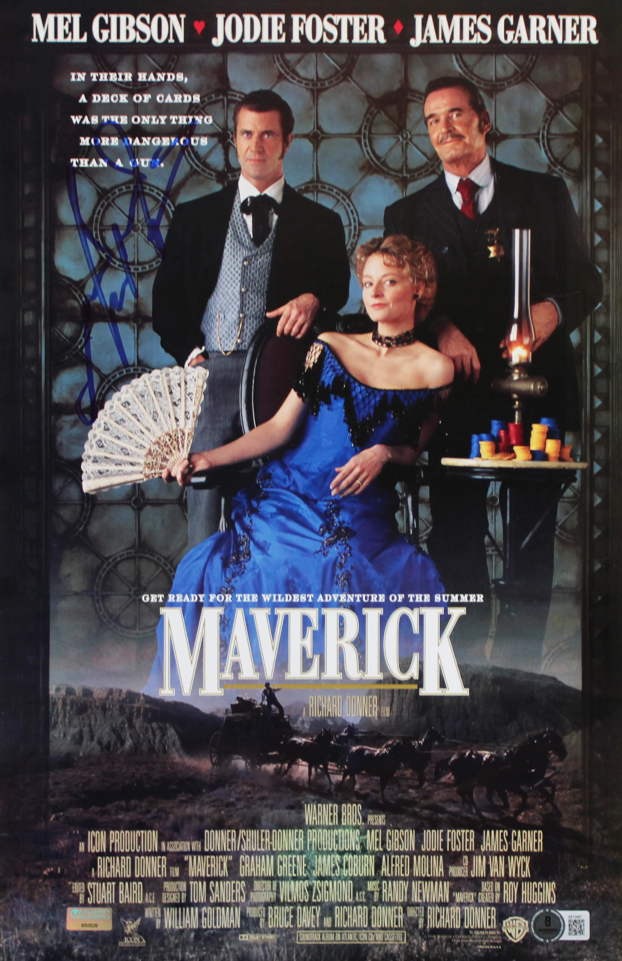 Mel Gibson Maverick Authentic Signed 11x17 Mini Movie Poster Photo BAS - Image 2