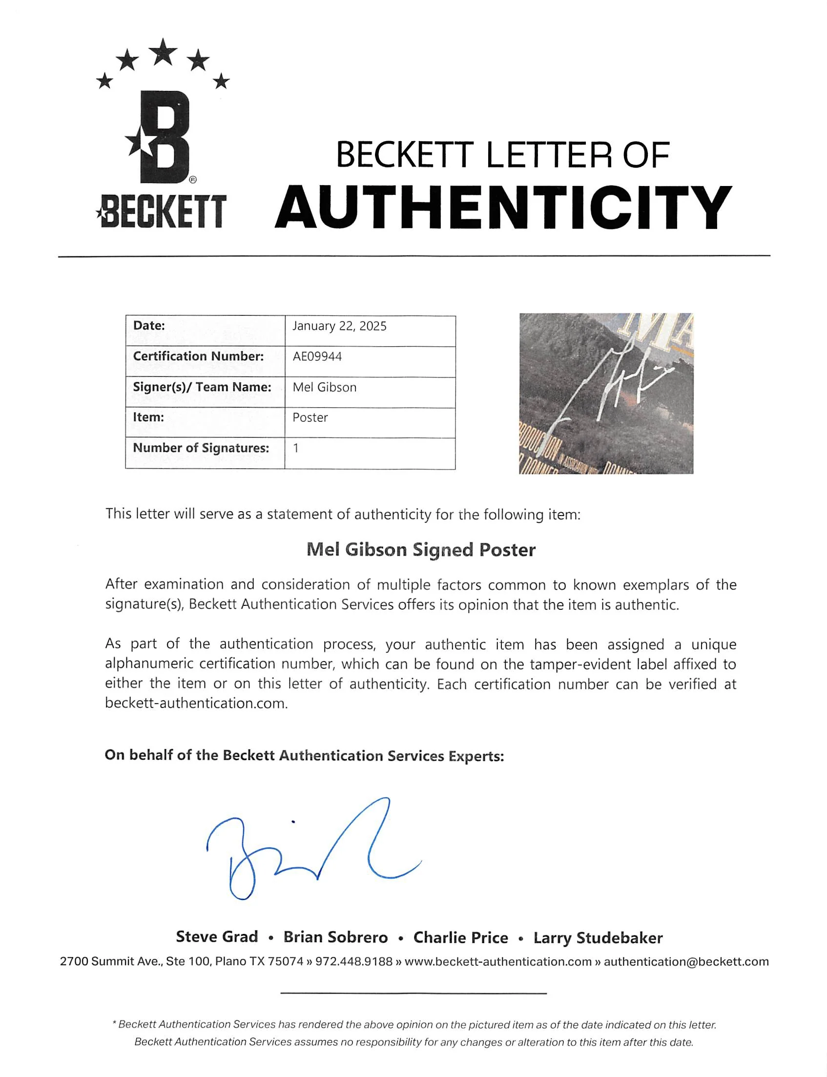 Mel Gibson Maverick Authentic Signed 27x40 Poster Autographed BAS - Image 4