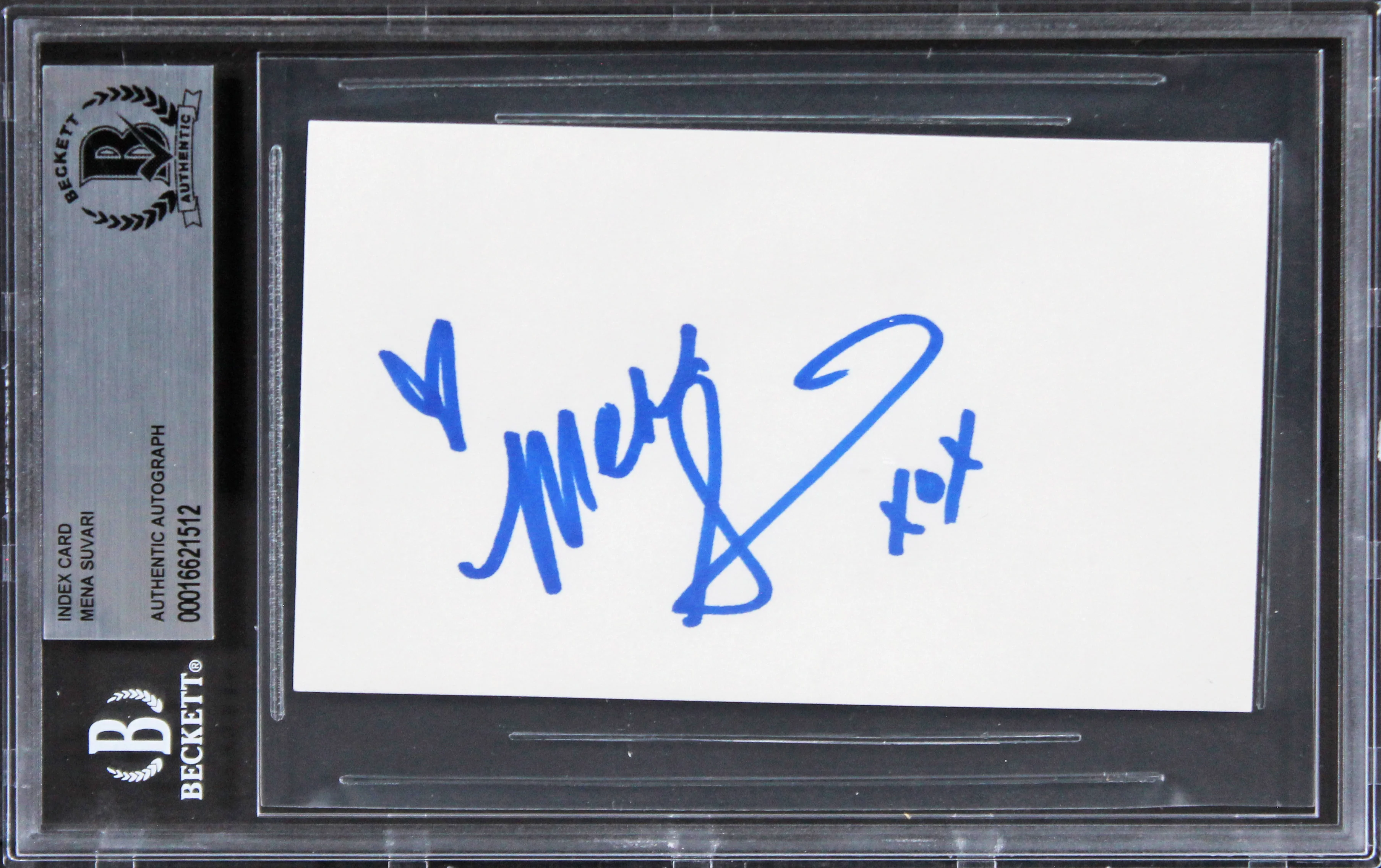 Mena Suvari American Beauty "Hearts xoxo" Signed 3x5 Index Card BAS Slabbed 1 - Image 2