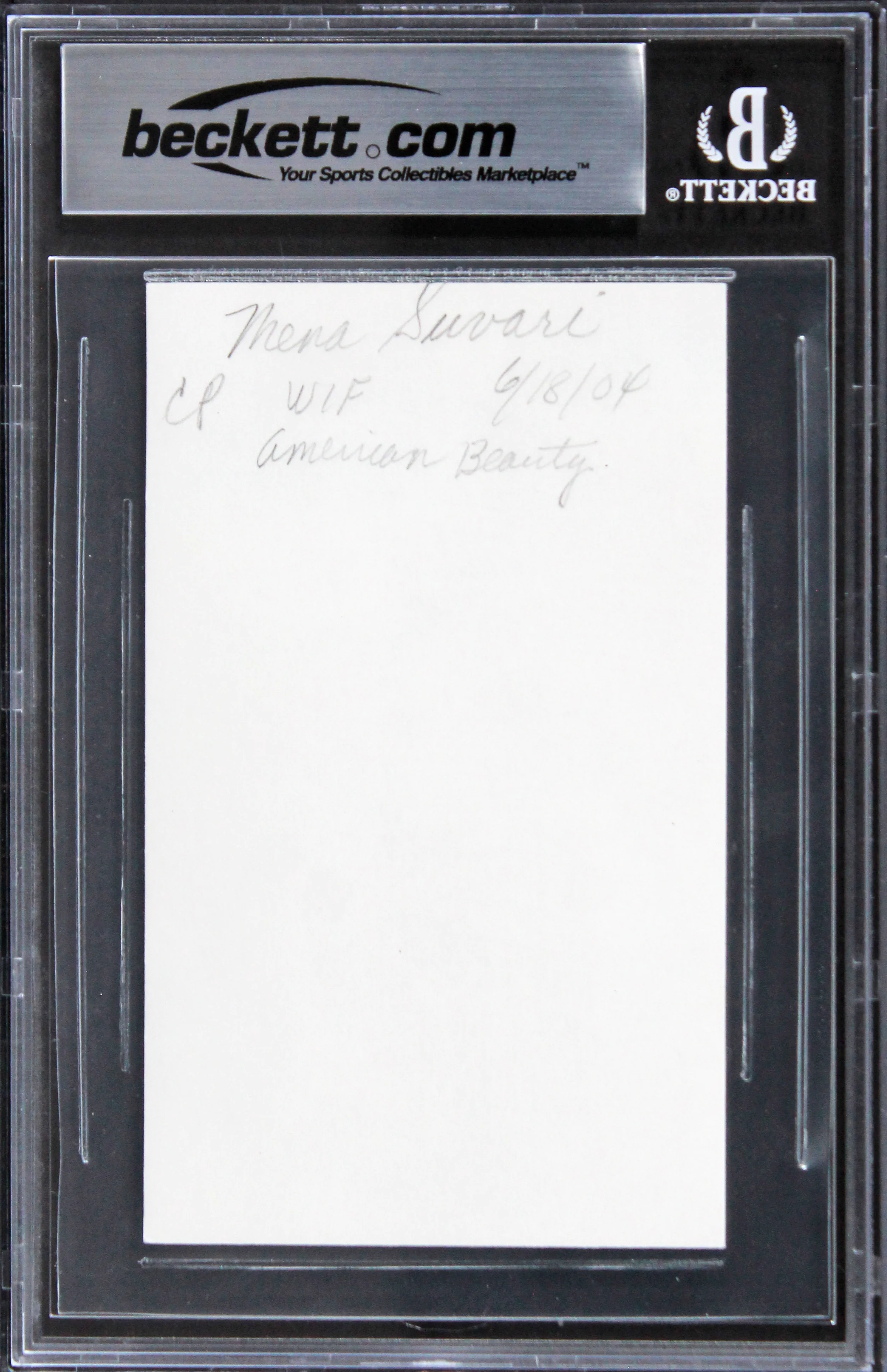 Mena Suvari American Beauty "Hearts xoxo" Signed 3x5 Index Card BAS Slabbed 2 - Image 3
