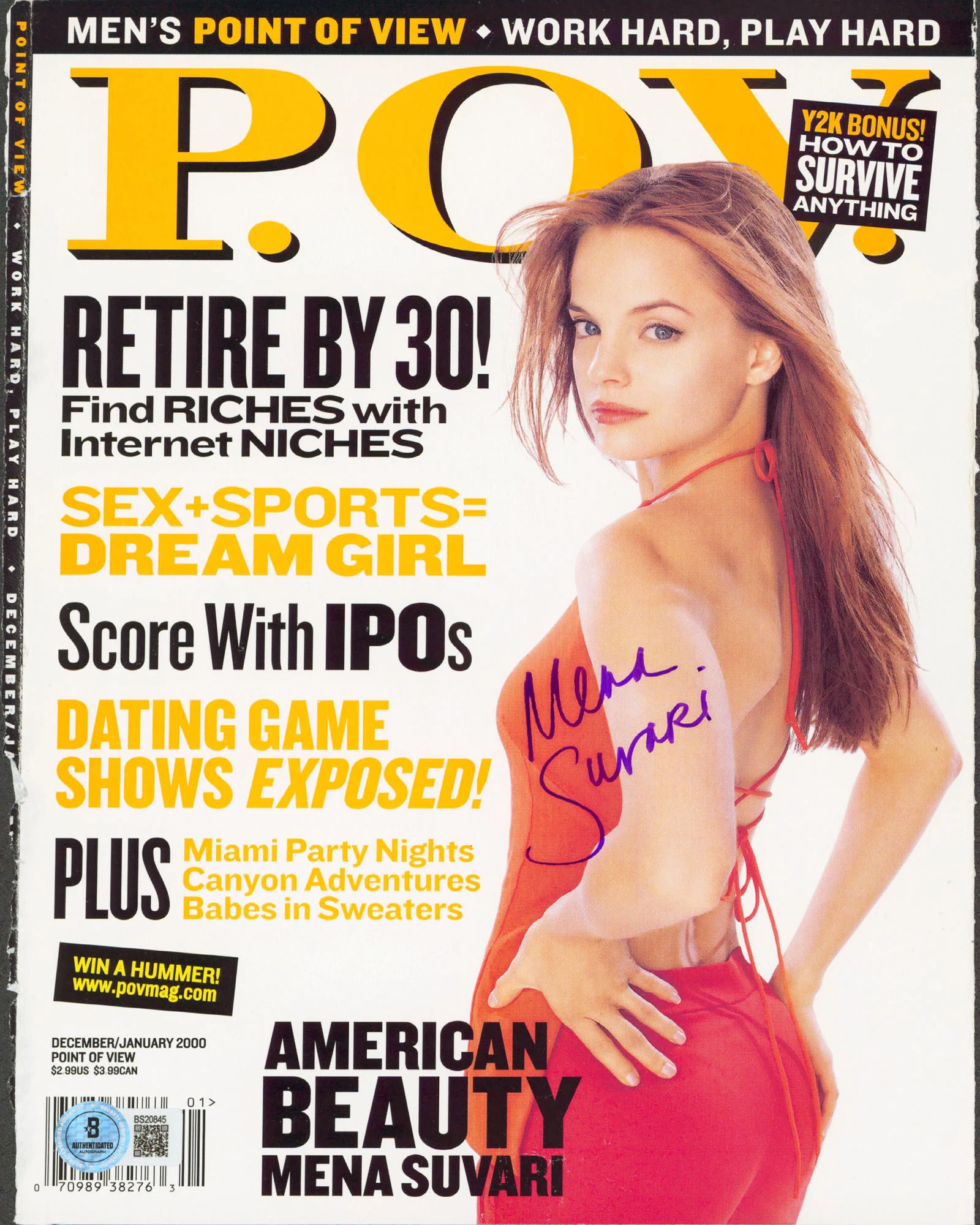 Mena Suvari Authentic Signed P.O.V. Magazine Cover December 2000 BAS #BS20845 - Image 2