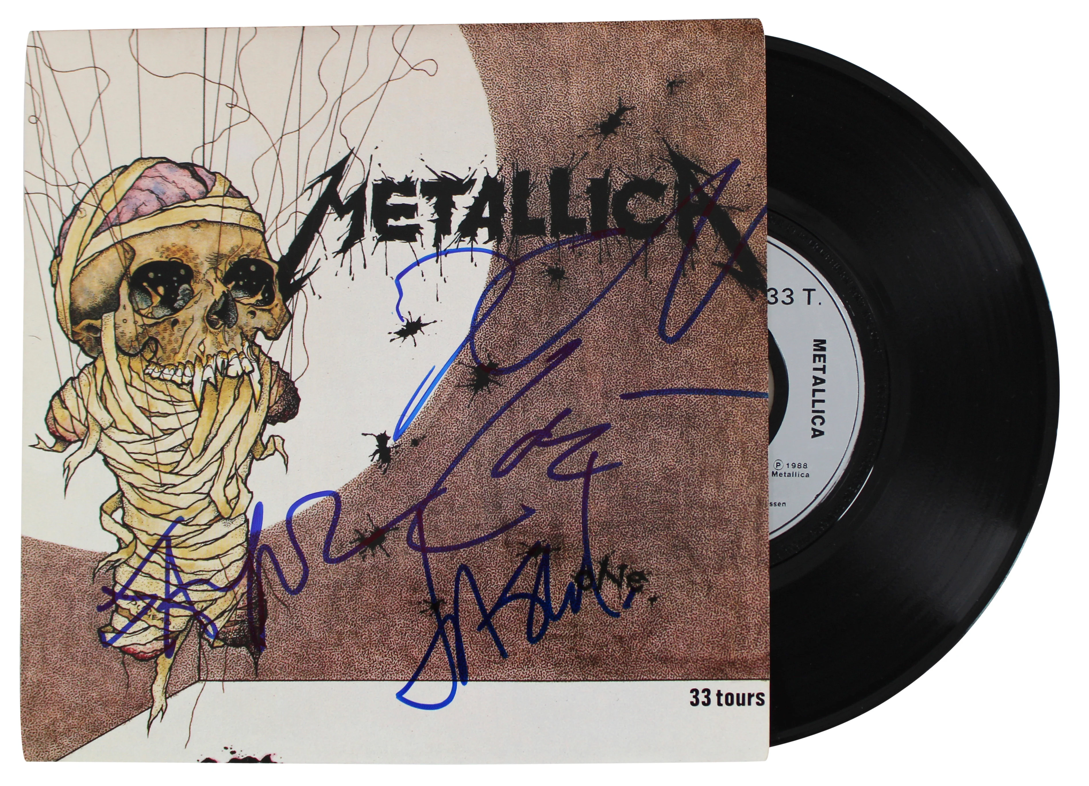 Metallica (4) Hetfield, Ulrich, Hammett +1 Signed One 45 RPM Album Cover BAS - Image 2