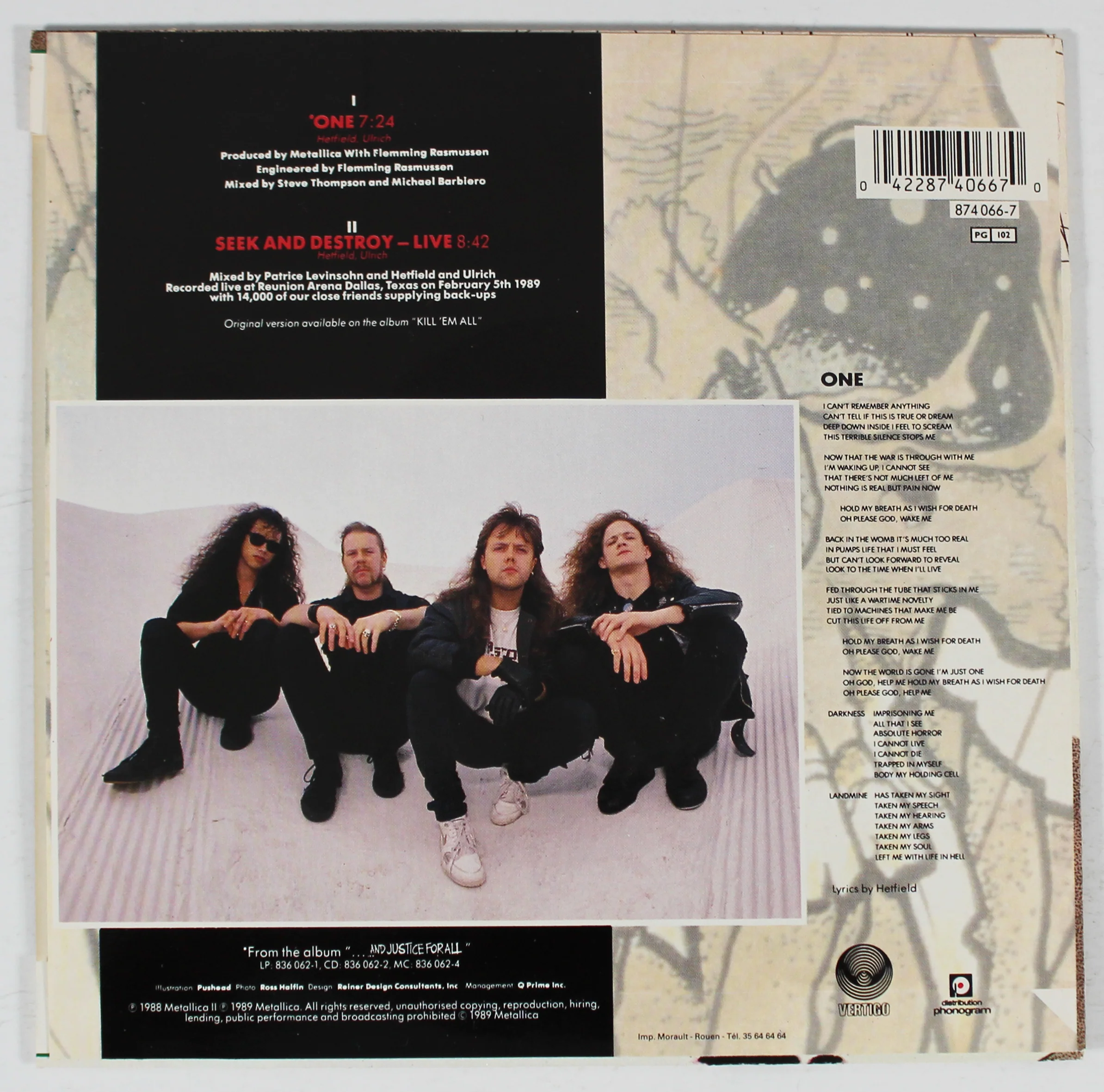 Metallica (4) Hetfield, Ulrich, Hammett +1 Signed One 45 RPM Album Cover BAS - Image 5