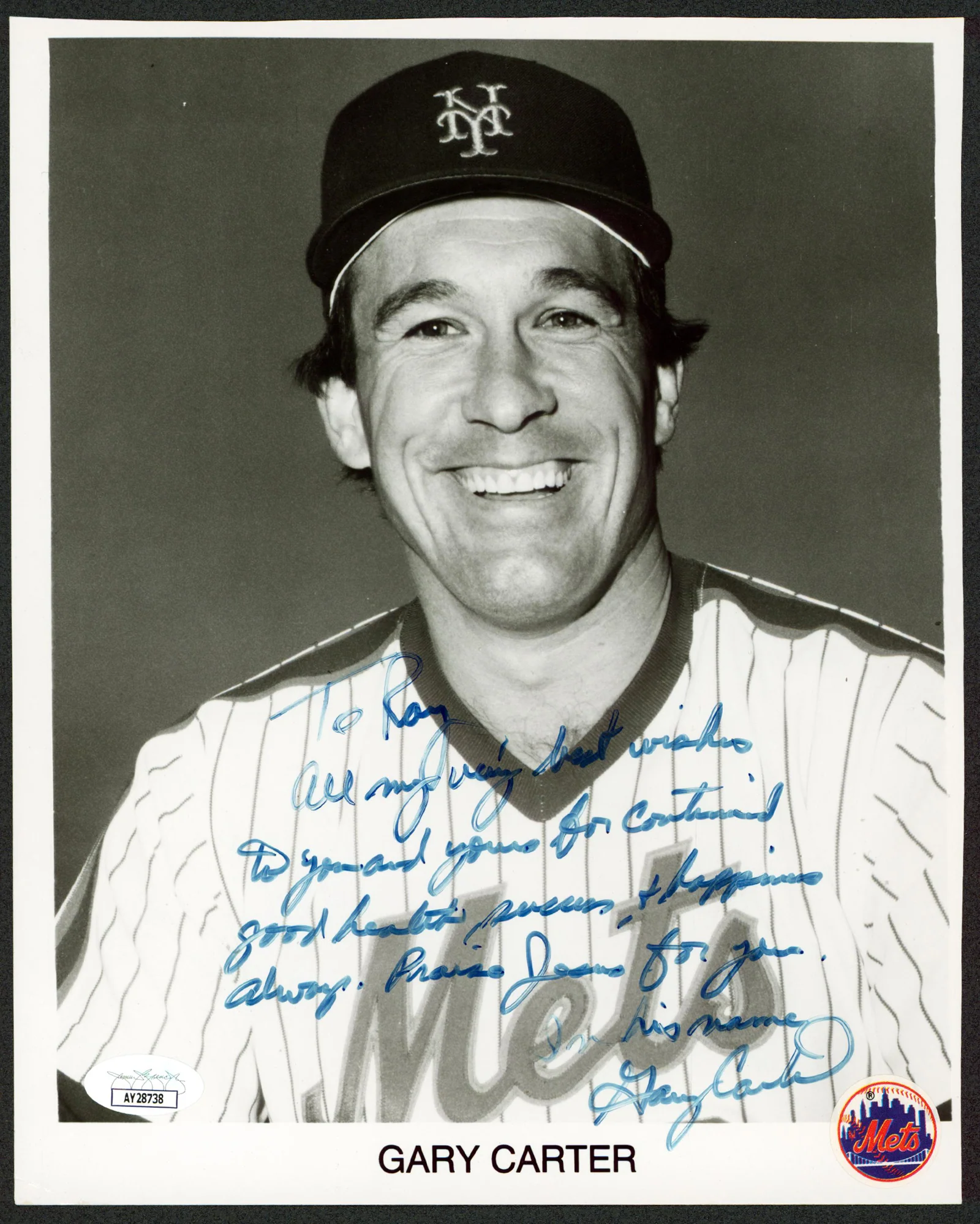 Mets Gary Carter "To Roy All My Very Best Wishes" Signed 8x10 Photo JSA #AY28738 - Image 2