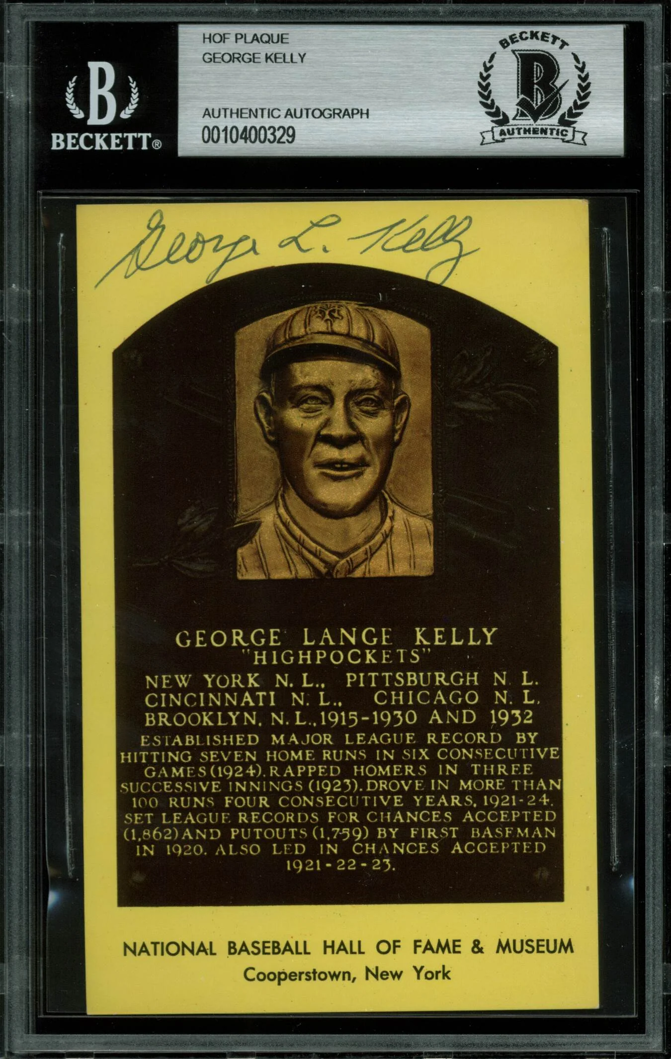 Mets George Kelly Authentic Signed 3.5x5.5 HOF Plaque Postcard BAS Slabbed - Image 2
