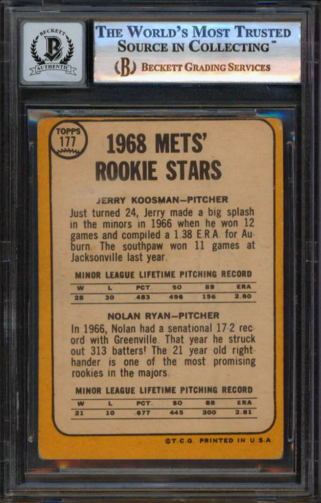 Mets Nolan Ryan "Stat" Signed 1968 Topps #177 Rookie Card Auto Grade 10 BAS Slab - Image 3