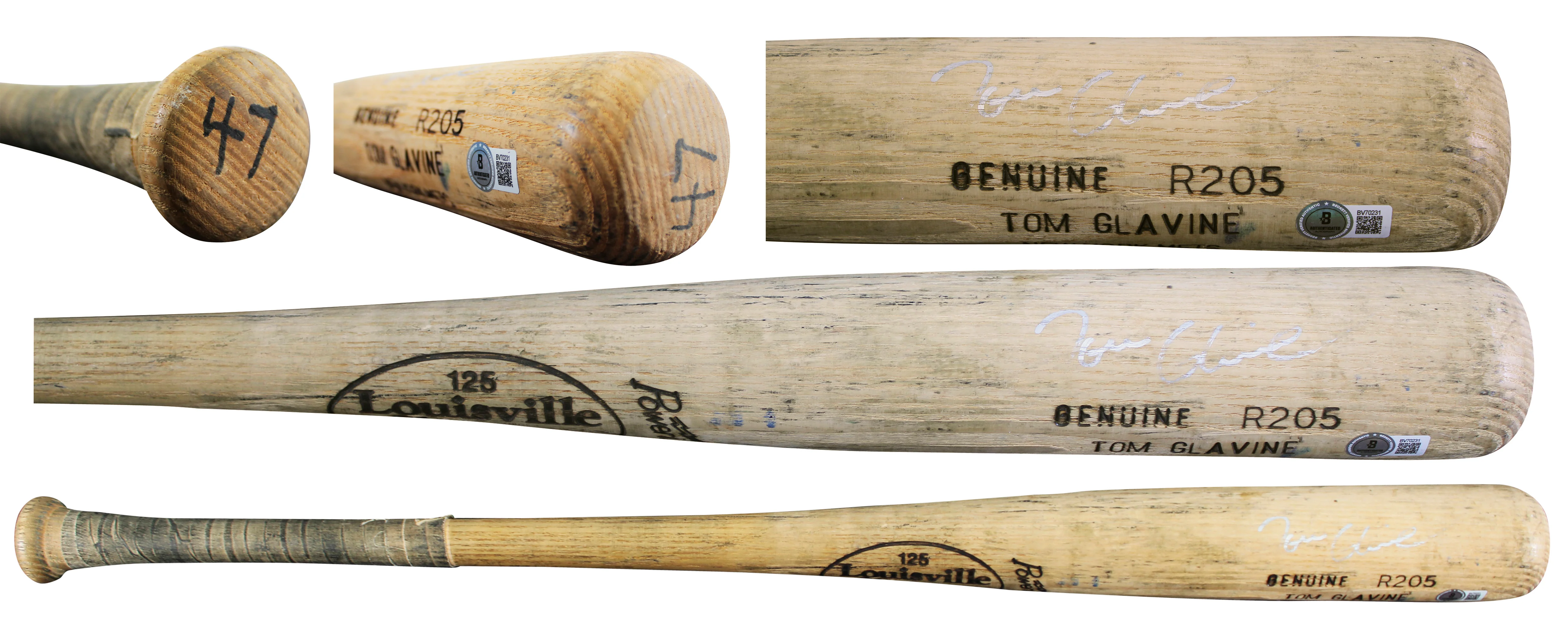 Mets Tom Glavine Signed Game Used Louisville Slugger Player Model Bat BAS - Image 2
