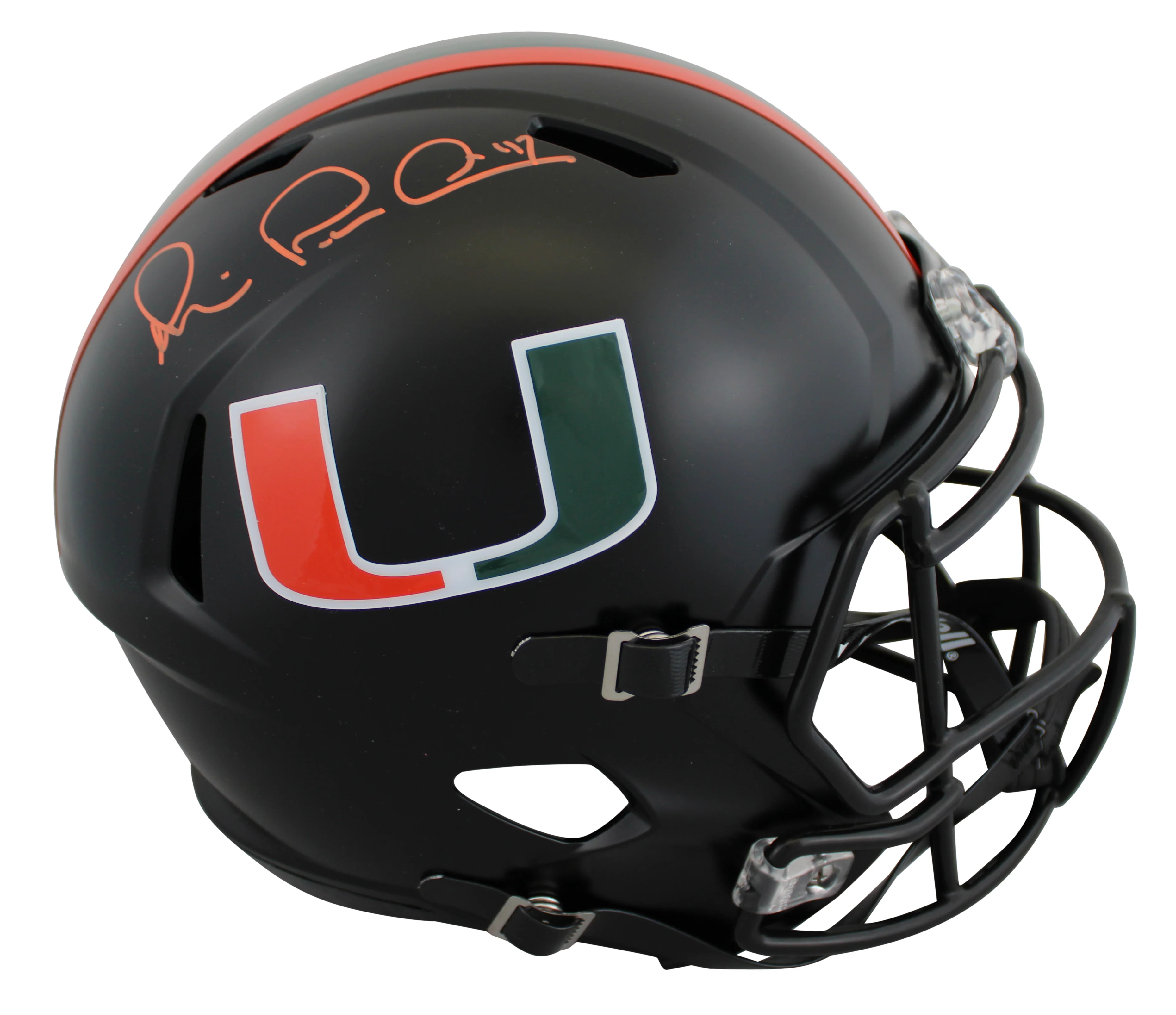 Miami Michael Irvin Signed Twice Alt Black F/S Speed Rep Helmet BAS #BW38853 - Image 3