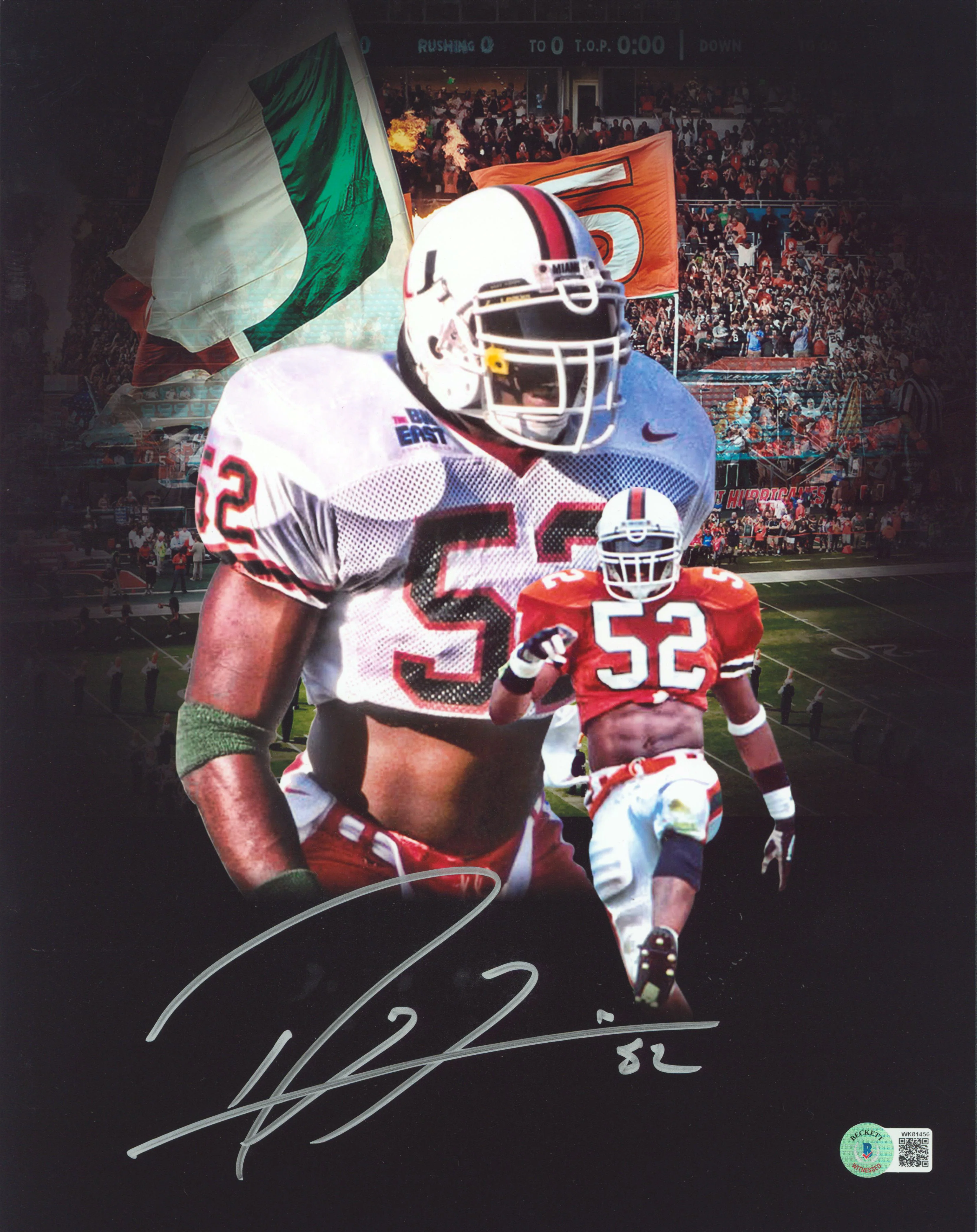 Miami Ray Lewis Authentic Signed 11x14 Custom Edit Photo BAS Witnessed - Image 2