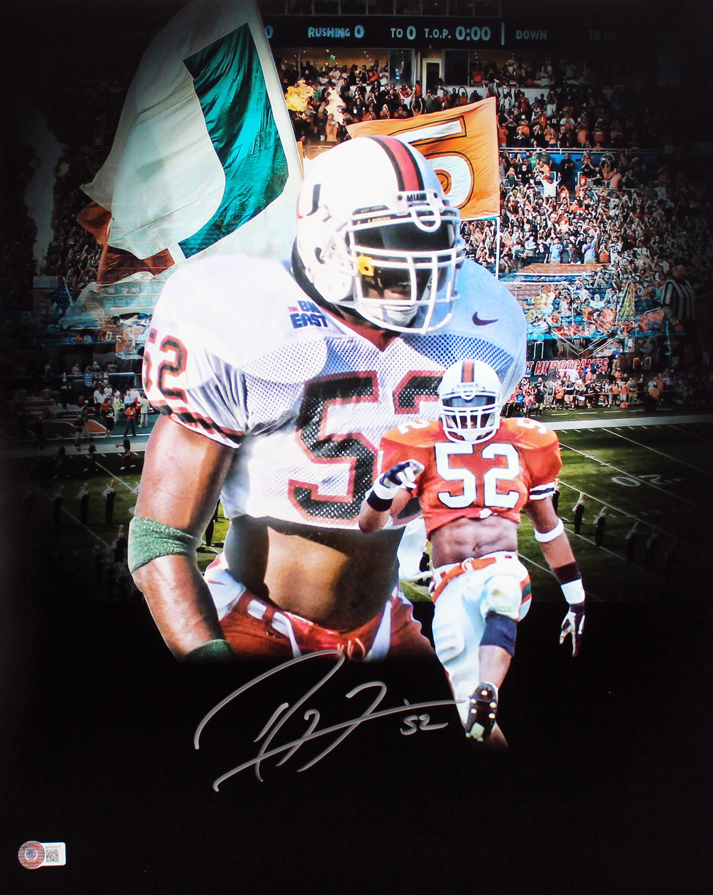 Miami Ray Lewis Authentic Signed 16x20 Collage Edit Photo BAS Witnessed - Image 2
