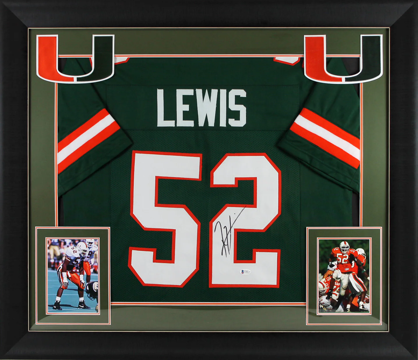 Miami Ray Lewis Authentic Signed Green Pro Style Framed Jersey BAS Witnessed - Image 2