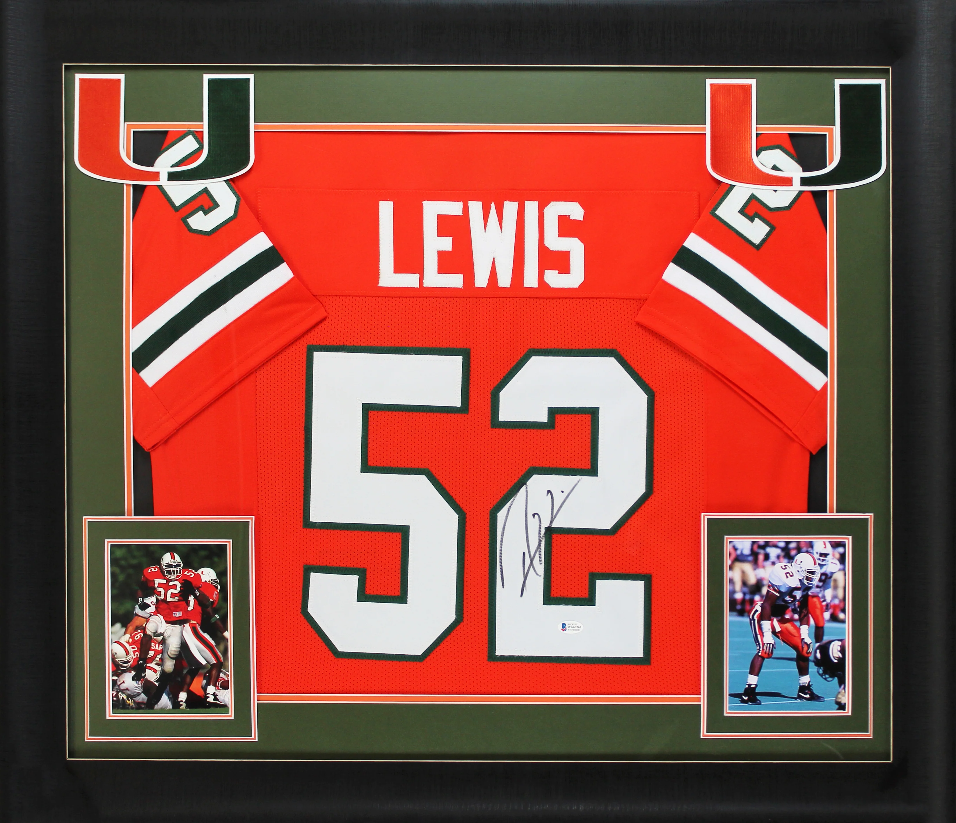 Miami Ray Lewis Authentic Signed Orange Pro Style Framed Jersey BAS Witnessed - Image 2