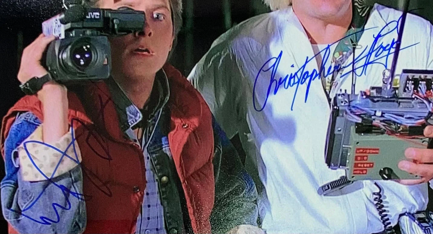 Michael J Fox & Lloyd Signed Framed 16x20 Back to the Future Camera Photo BASJSA - Image 2
