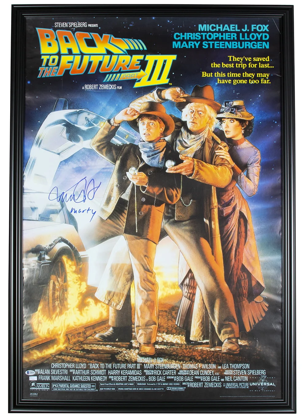 Michael J. Fox Signed Framed Back To The Future 3 32x46 Movie Poster Insc BAS - Image 6