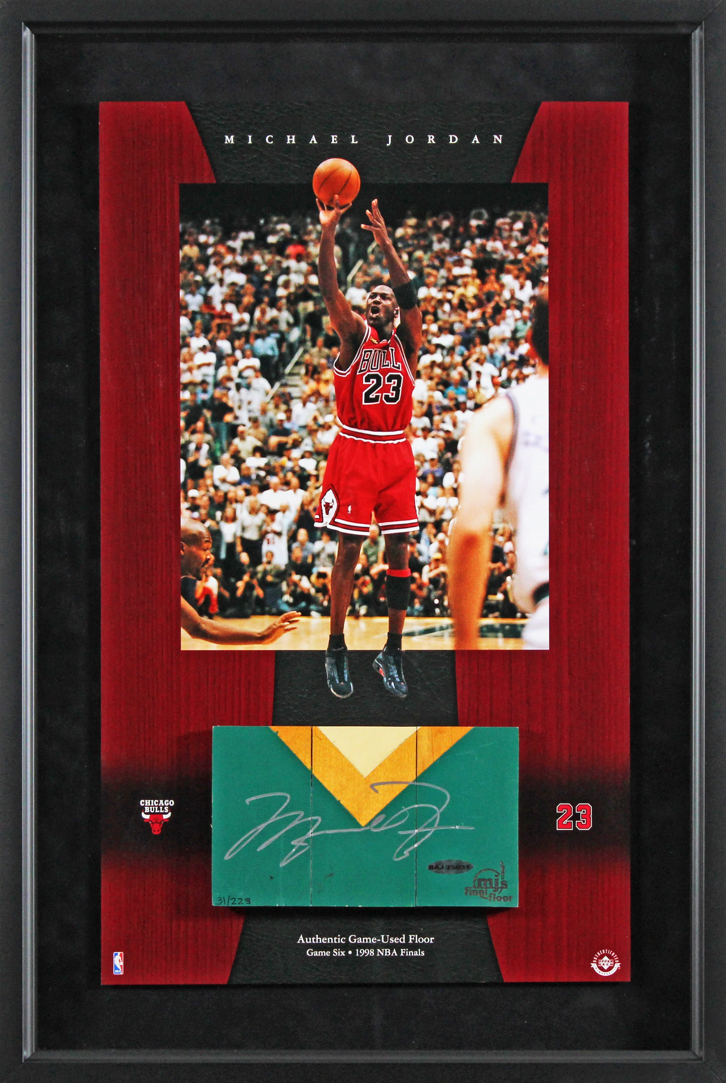 Michael Jordan Signed & Framed 1998 Finals Gm 6 Game Used Floorboard LE /233 UDA - Image 2