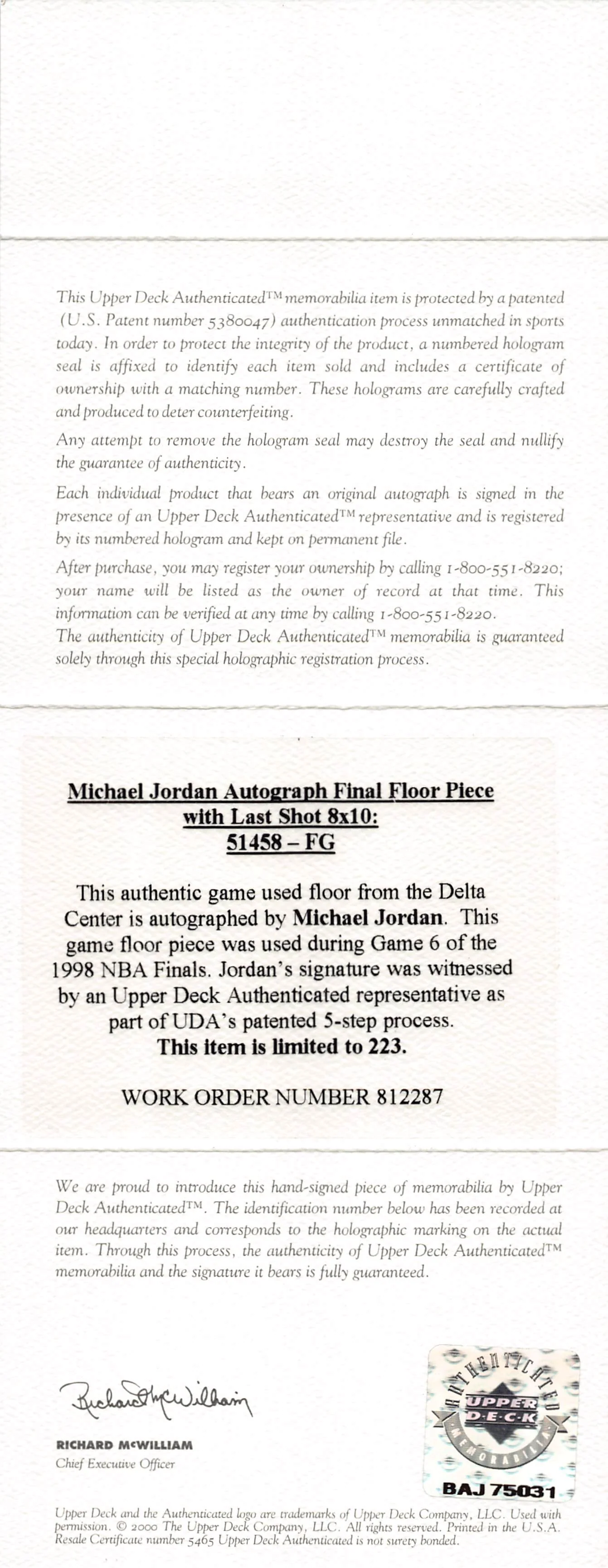 Michael Jordan Signed & Framed 1998 Finals Gm 6 Game Used Floorboard LE /233 UDA - Image 4
