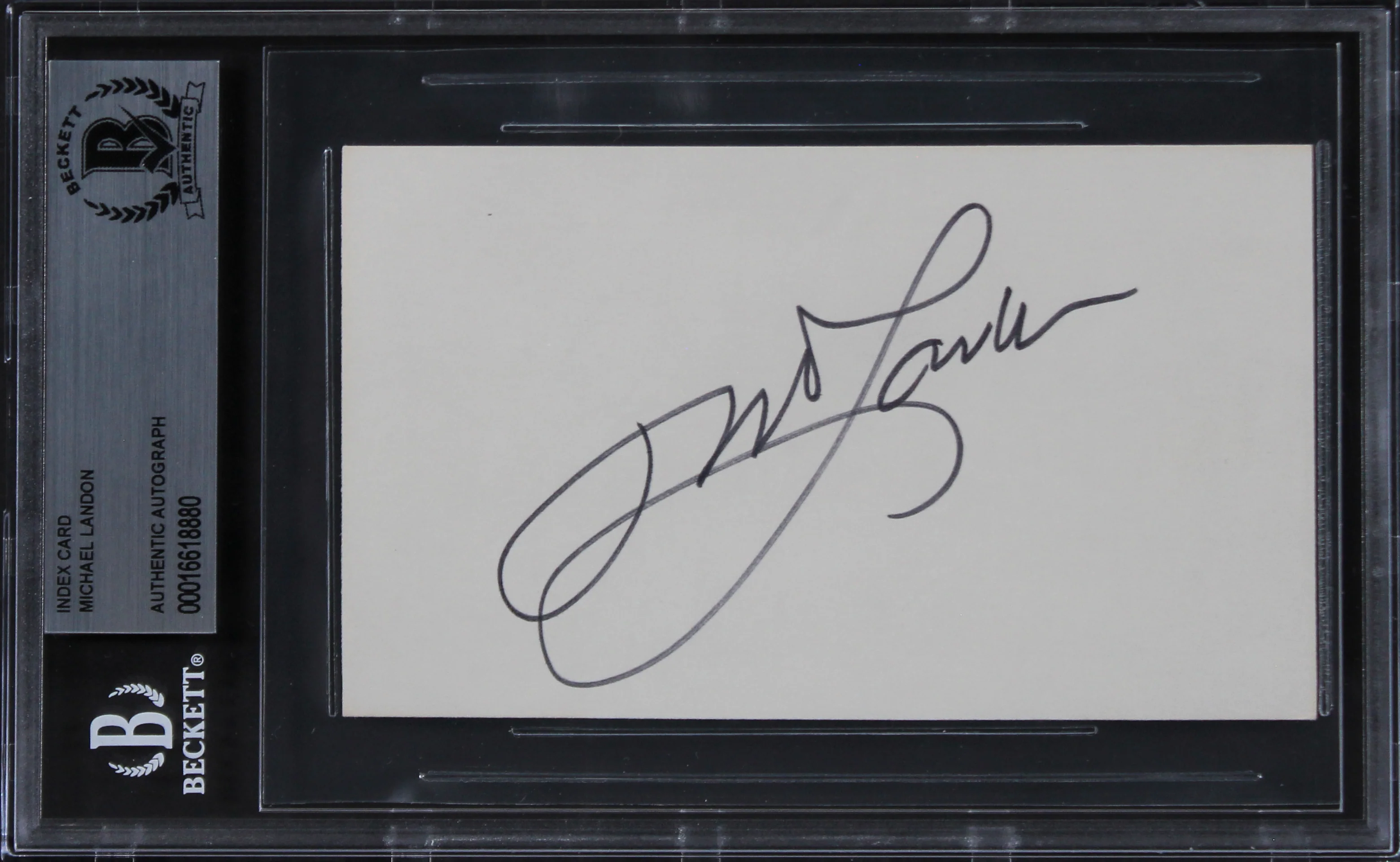 Michael Landon Bonanza Authentic Signed 3x5 Index Card Autographed BAS Slabbed - Image 2