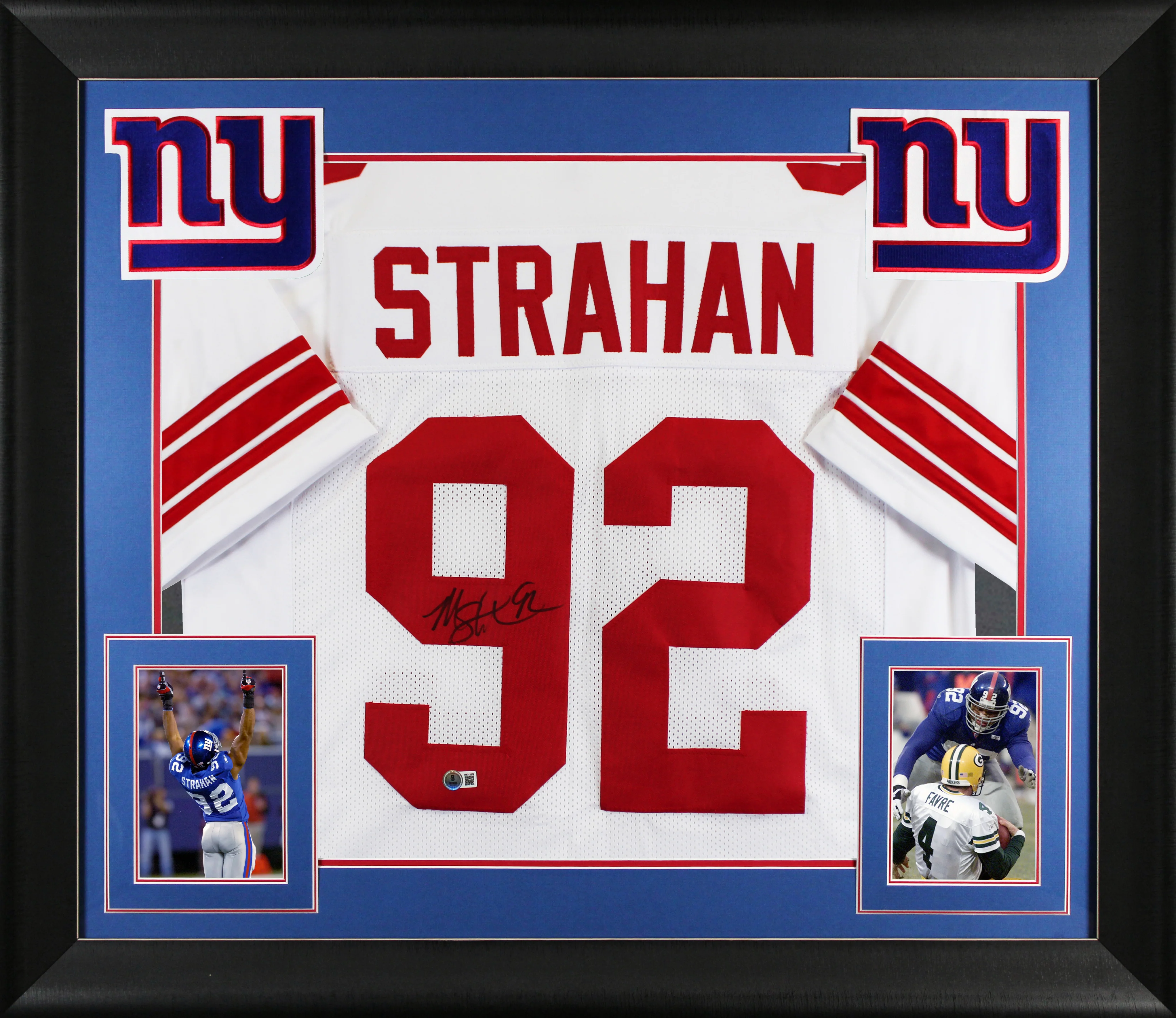 Michael Strahan Authentic Signed White Pro Style Framed Jersey BAS Witnessed - Image 2