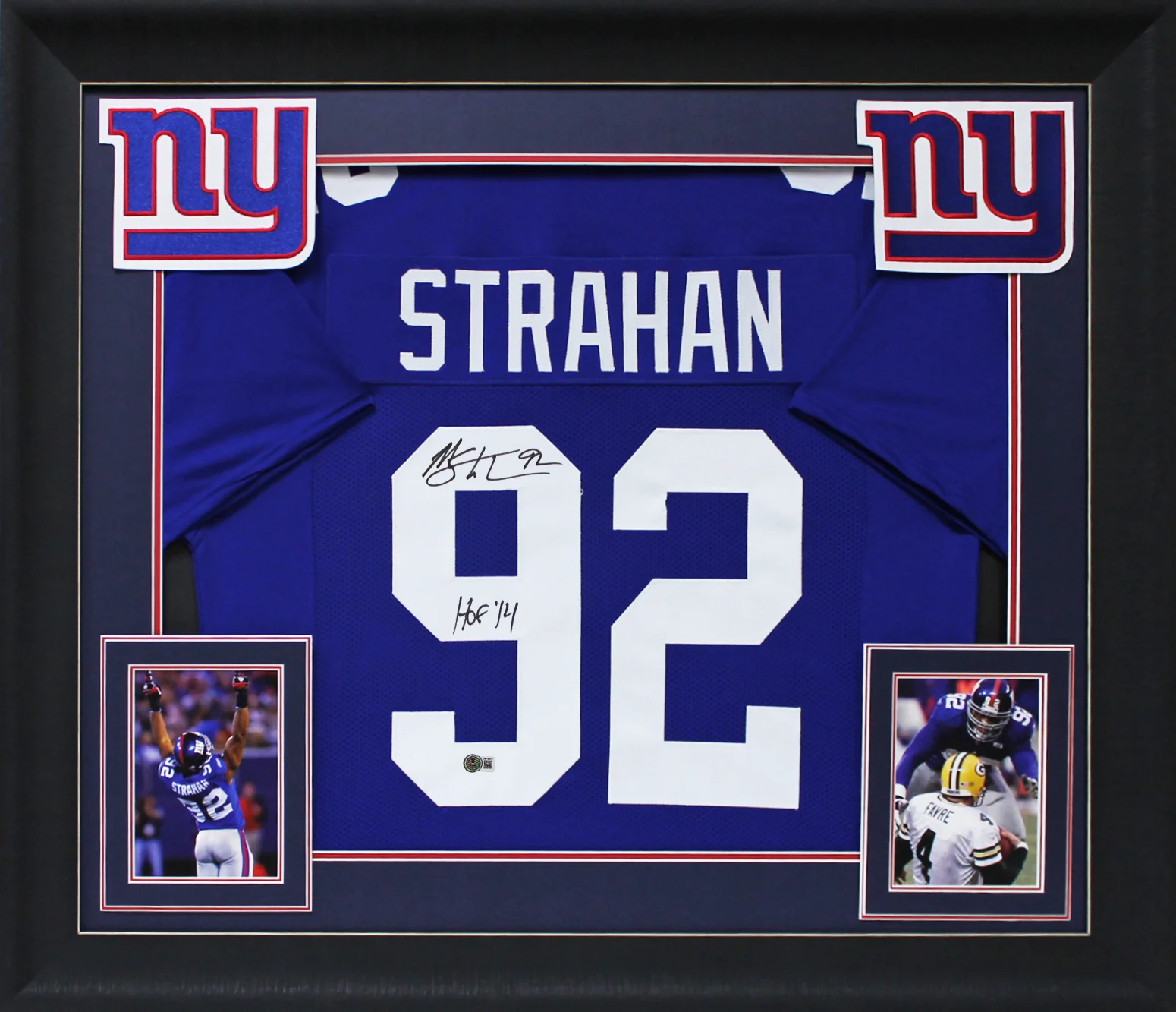Michael Strahan "HOF 14" Signed Blue Pro Style Framed Jersey BAS Witnessed 2 - Image 2