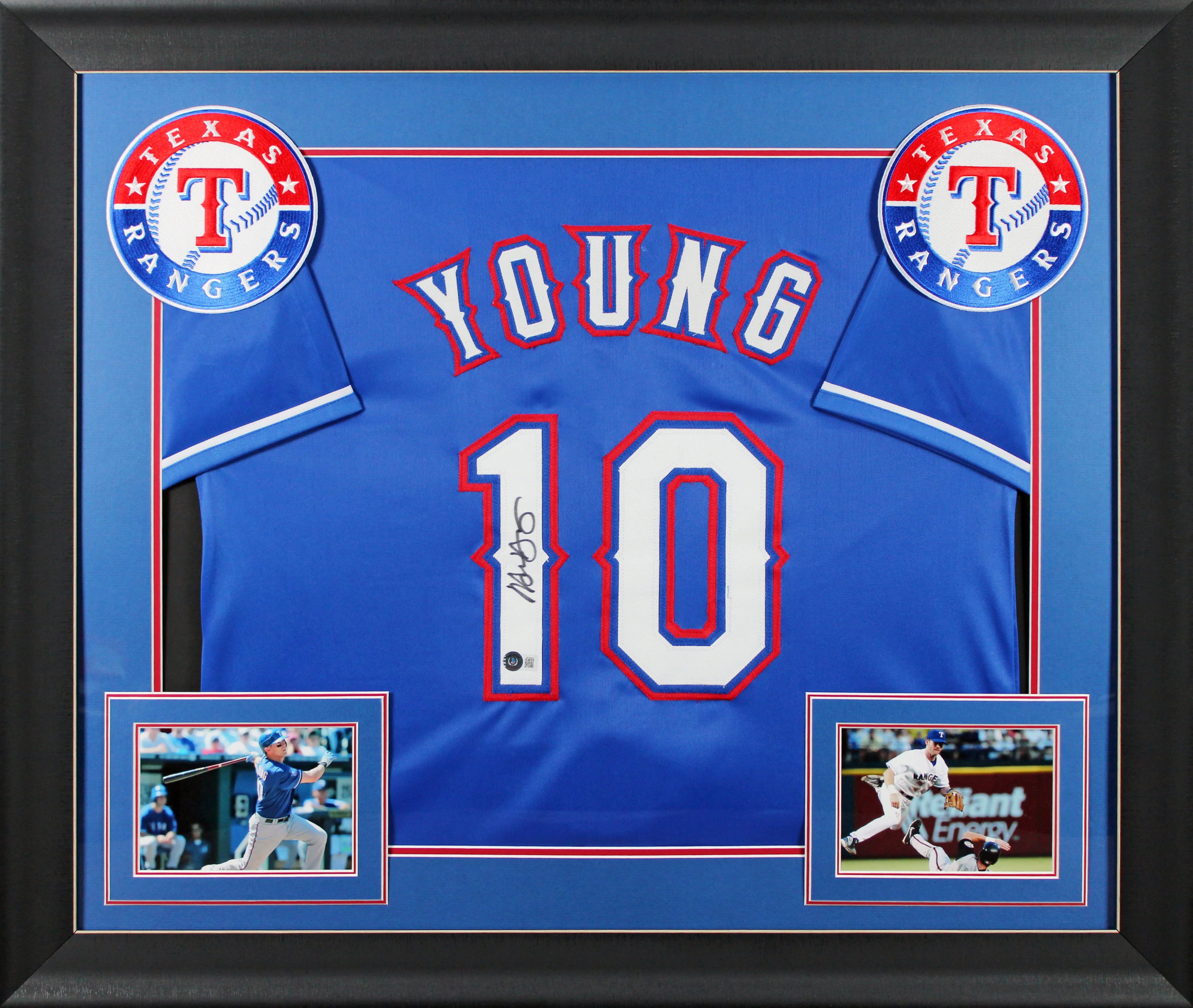 Michael Young Authentic Signed Blue Pro Style Framed Jersey BAS Witnessed - Image 2
