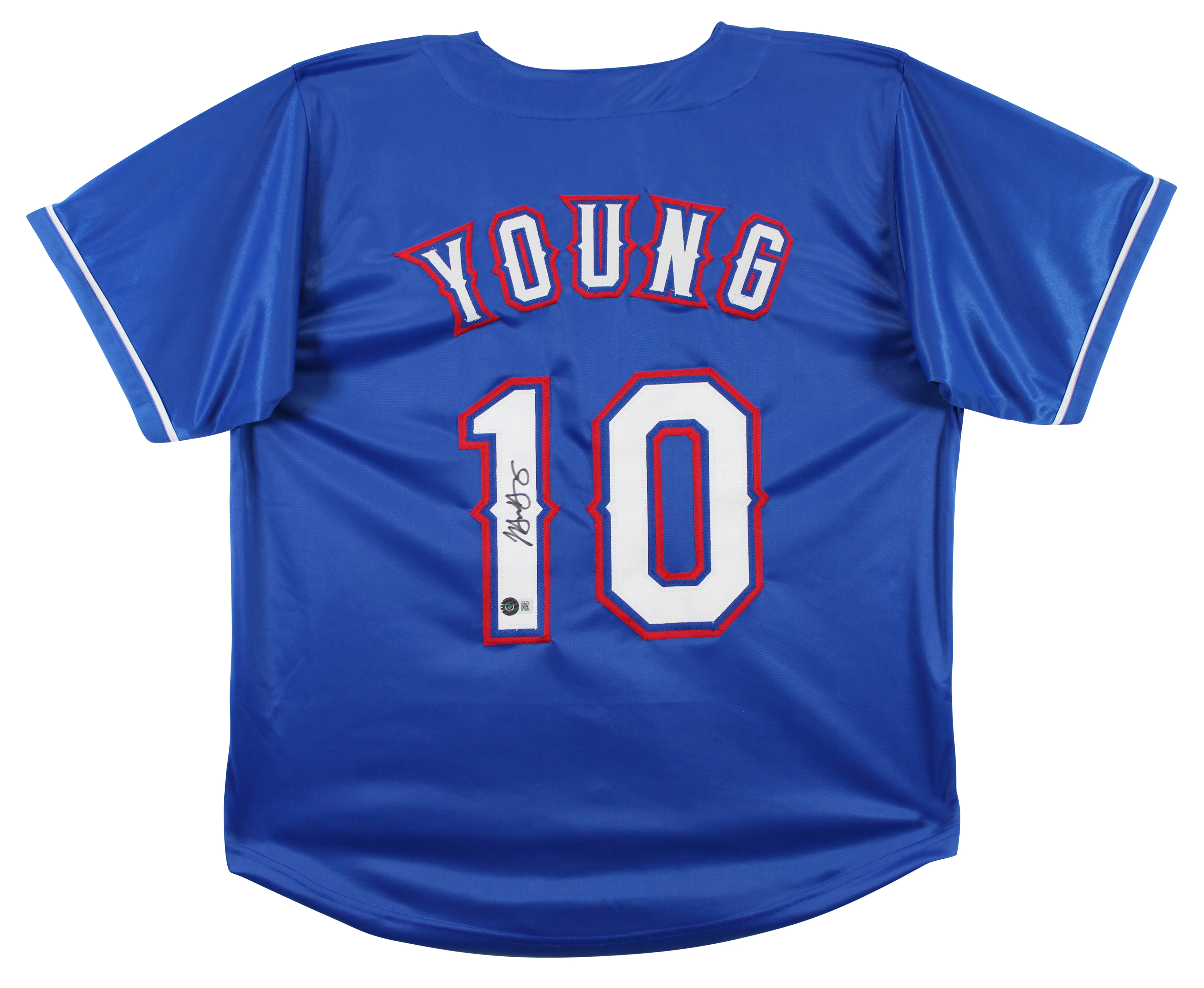 Michael Young Authentic Signed Blue Pro Style Jersey Autographed BAS Witnessed - Image 2