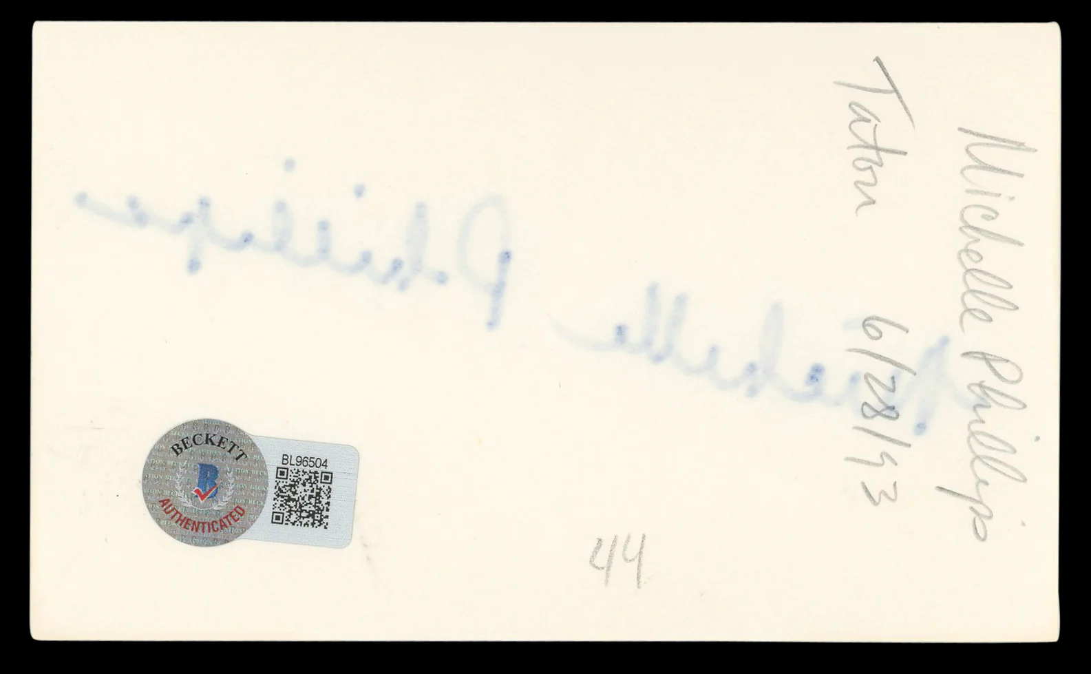 Michelle Phillips Knots Landing Authentic Signed 3x5 Index Card BAS #BL96504 - Image 3