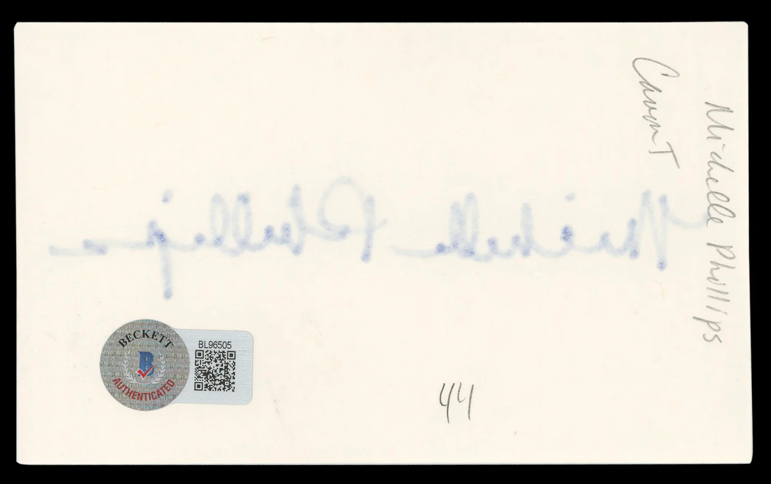 Michelle Phillips Knots Landing Authentic Signed 3x5 Index Card BAS #BL96505 - Image 3