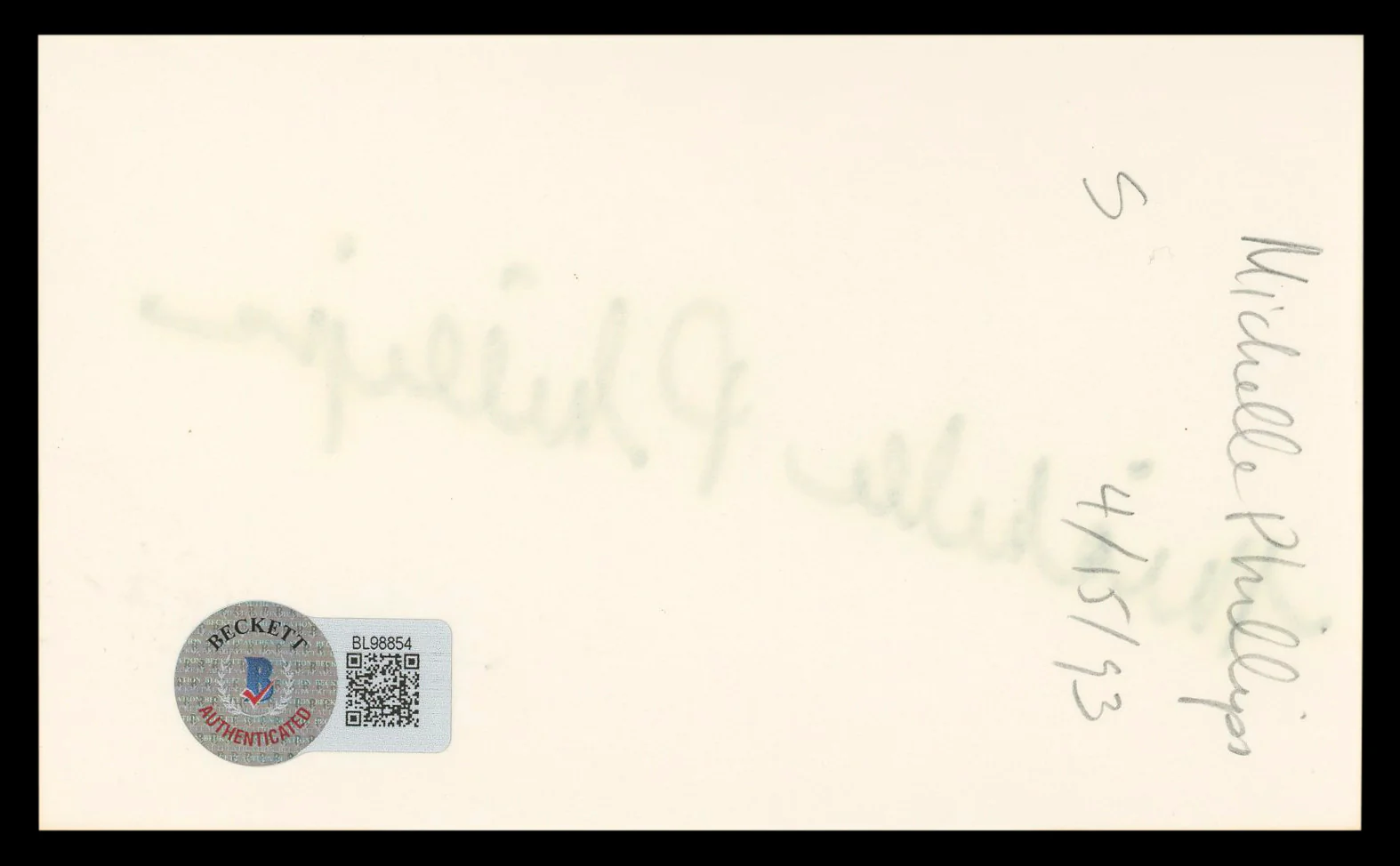 Michelle Phillips Knots Landing Authentic Signed 3x5 Index Card BAS #BL98854 - Image 3