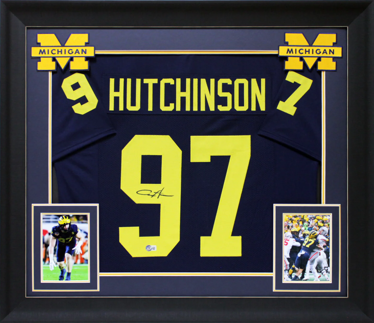 Michigan Aidan Hutchinson Signed Navy Blue Pro Style Framed Jersey BAS Witnessed - Image 2