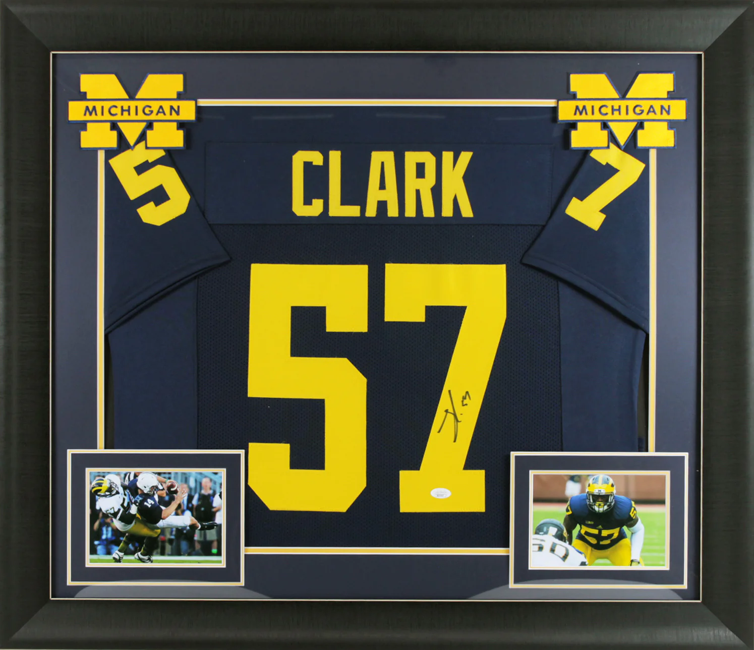 Michigan Frank Clark Authentic Signed Navy Blue Pro Style Framed Jersey JSA - Image 2