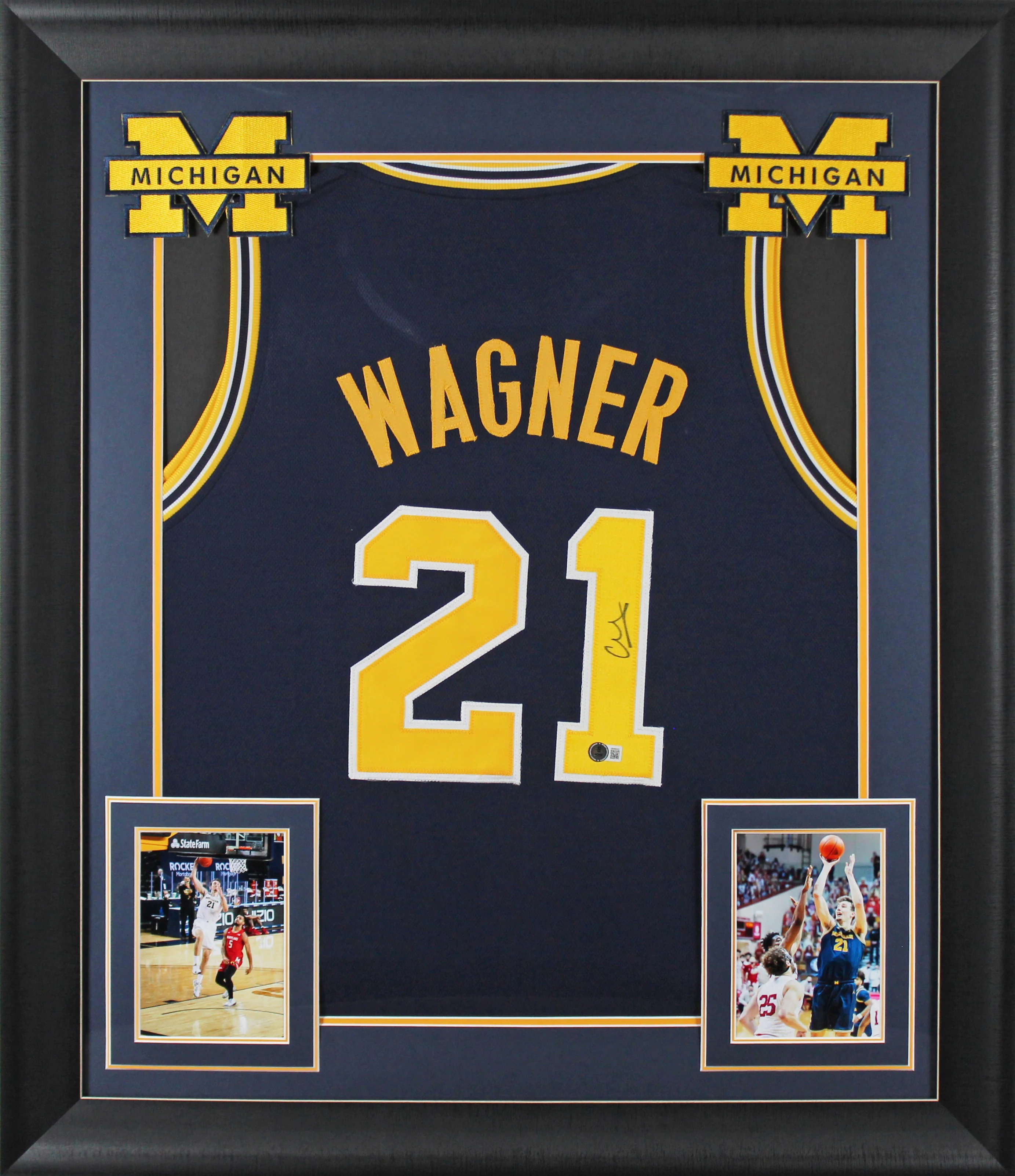 Michigan Franz Wagner Authentic Signed Navy Blue Pro Style Framed Jersey BAS Wit - Image 2
