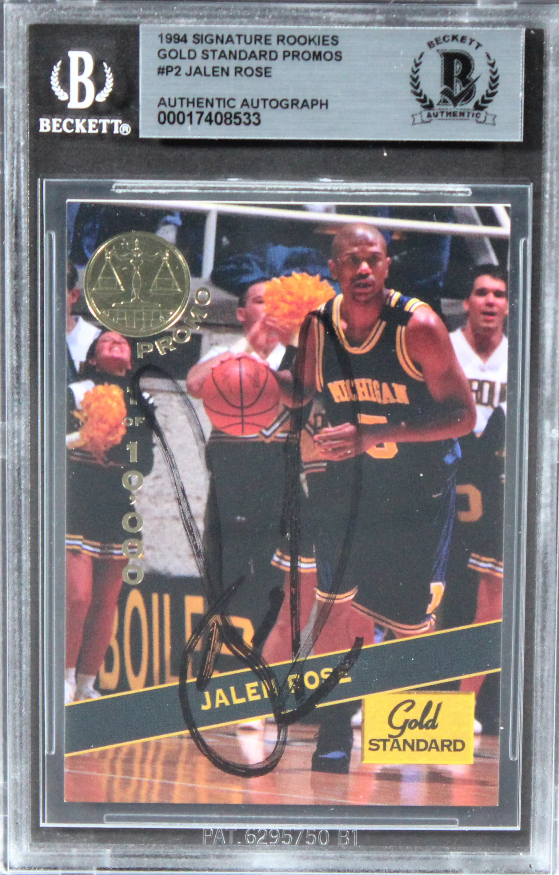 Michigan Jalen Rose Signed 1994 Signature Rookies GS Promos #P2 Card BAS Slabbed - Image 2