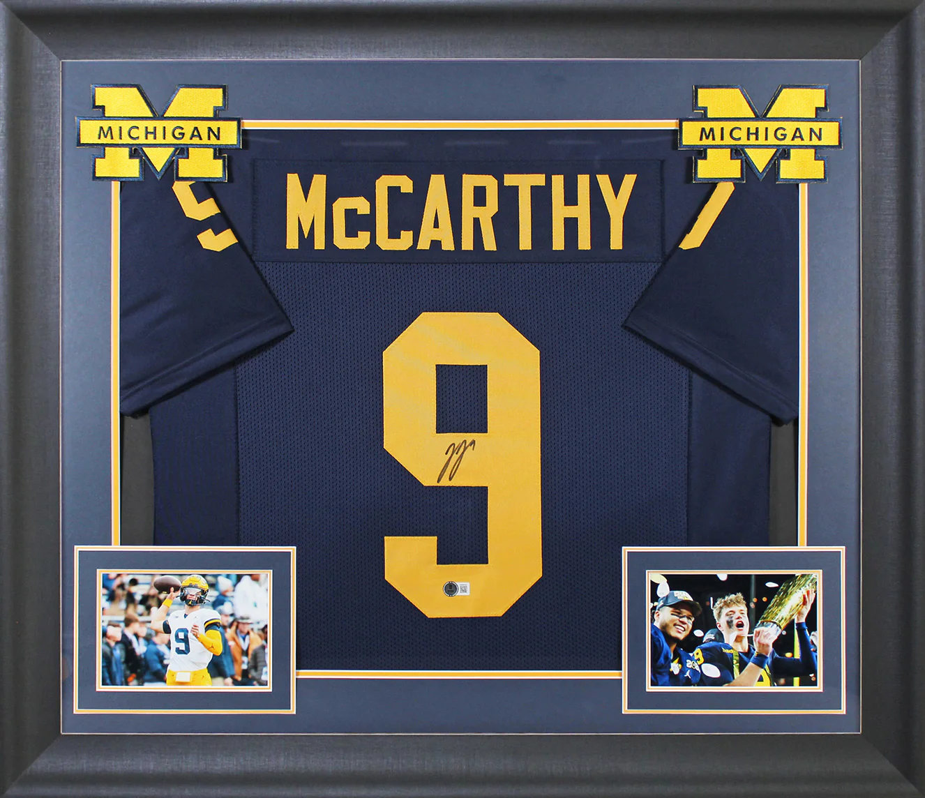 Michigan JJ McCarthy Signed Navy Blue Pro Style Framed Jersey BAS Witnessed - Image 2