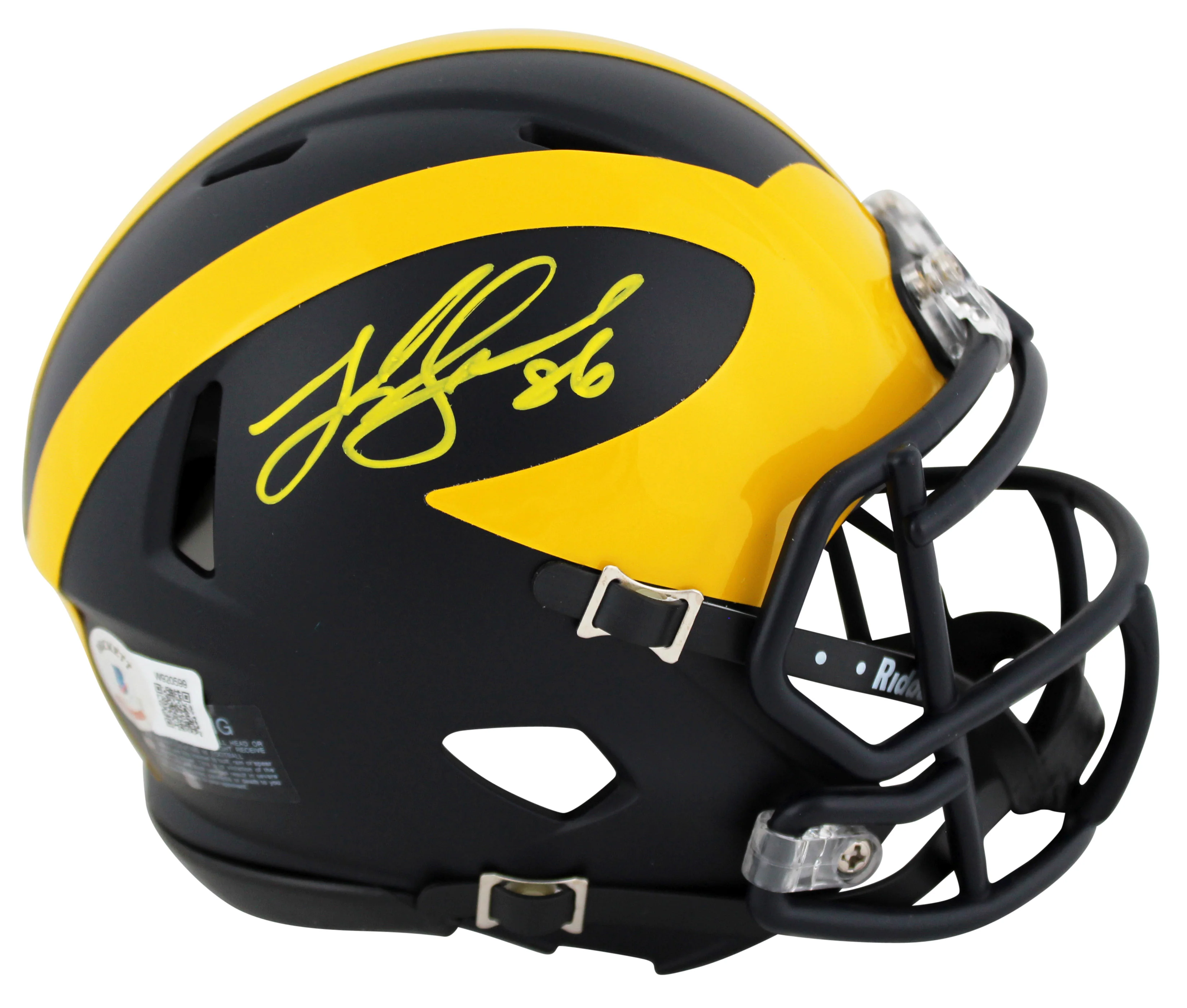 Michigan Luke Schoonmaker Signed Speed Mini Helmet W/ Case BAS Witnessed - Image 3